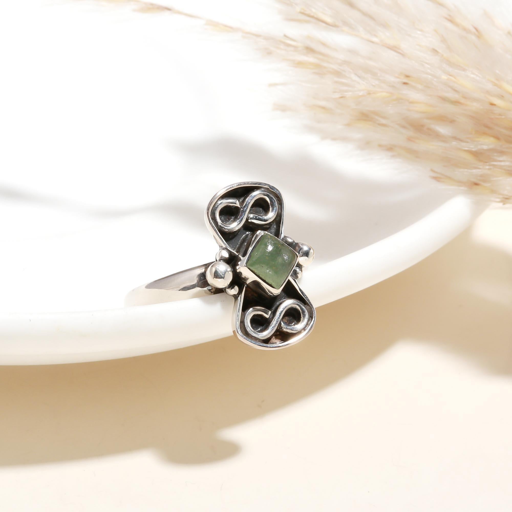 925 Silver Green Aventurine Butterfly Ring close-up