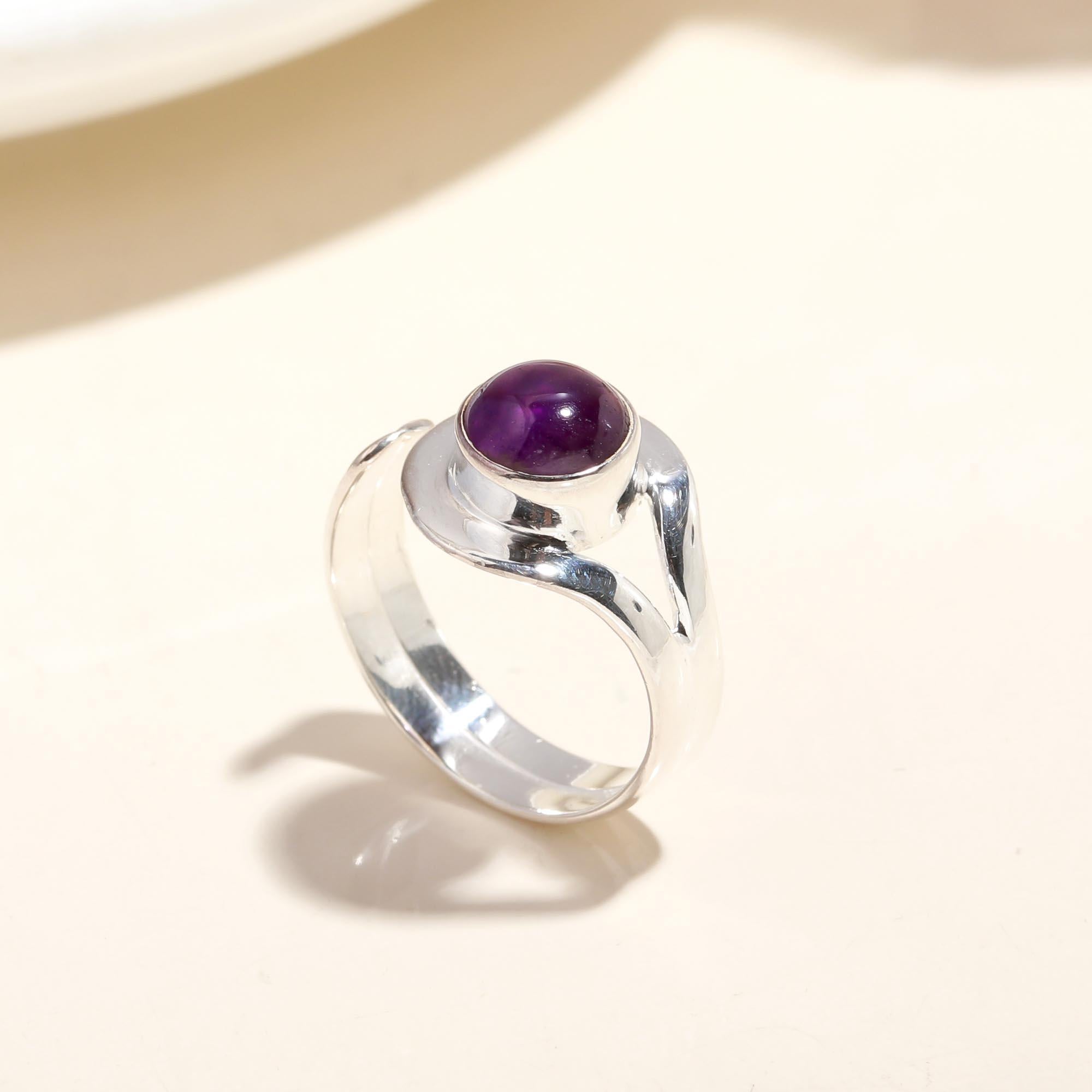 Handmade sterling silver swirl amethyst ring