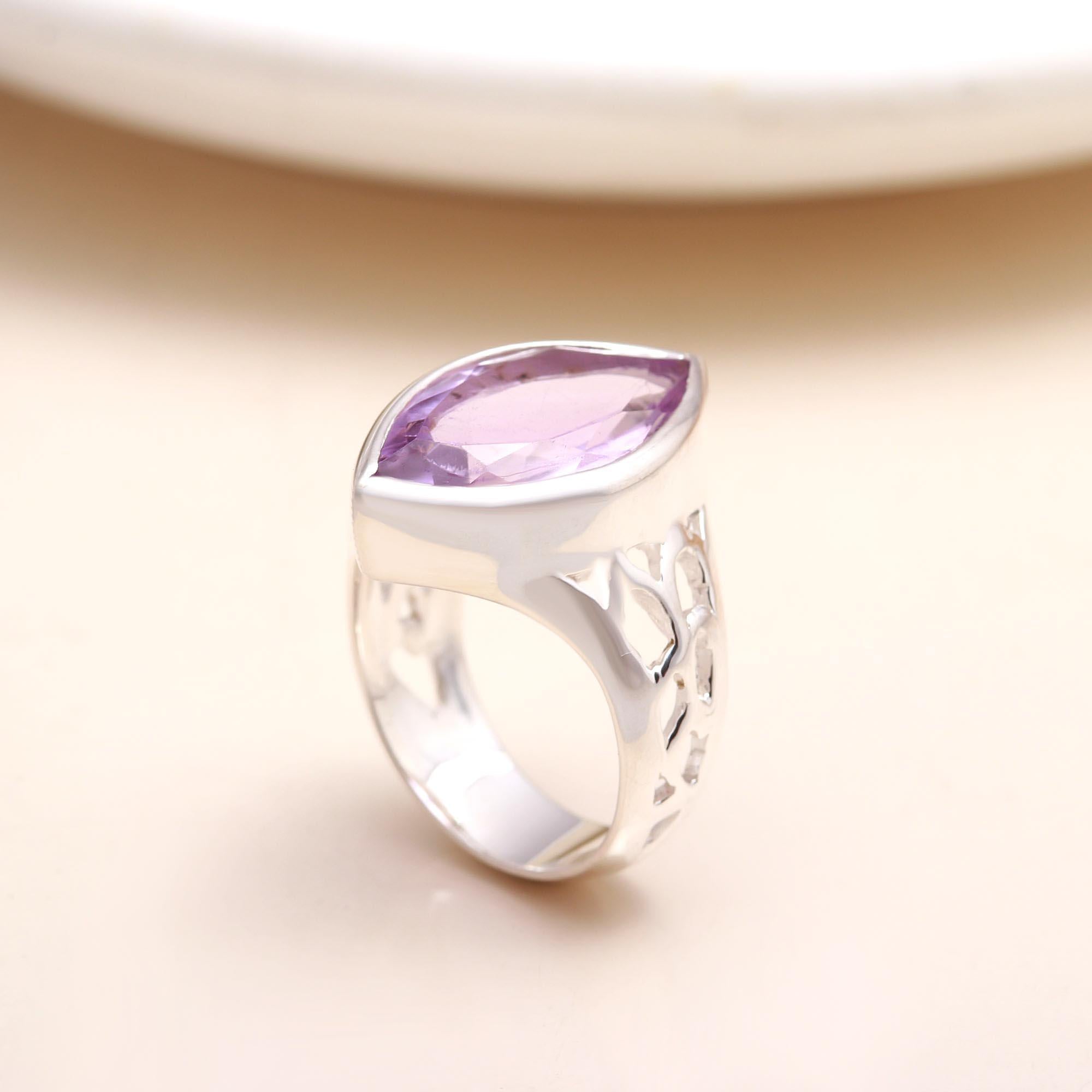 Sterling silver statement ring with purple amethyst