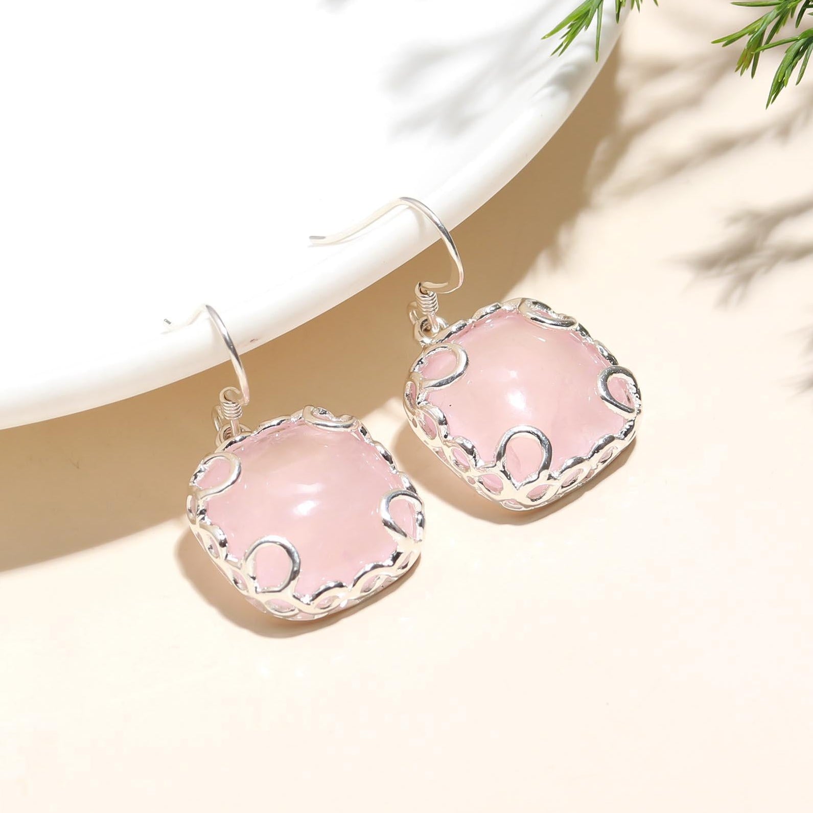 The Rosy Dawn: Rose Quartz Silver Earrings