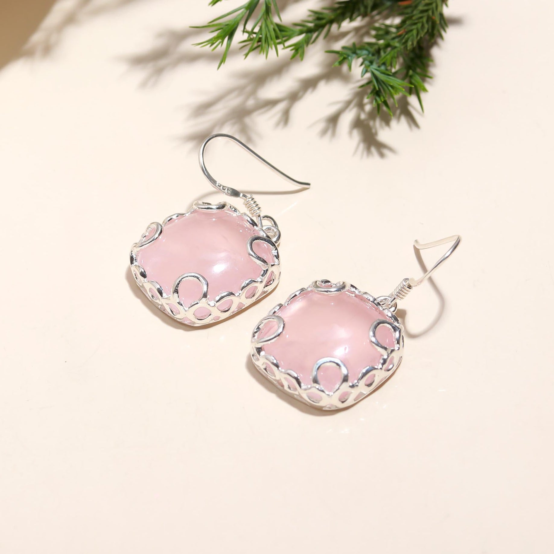 The Rosy Dawn: Rose Quartz Silver Earrings