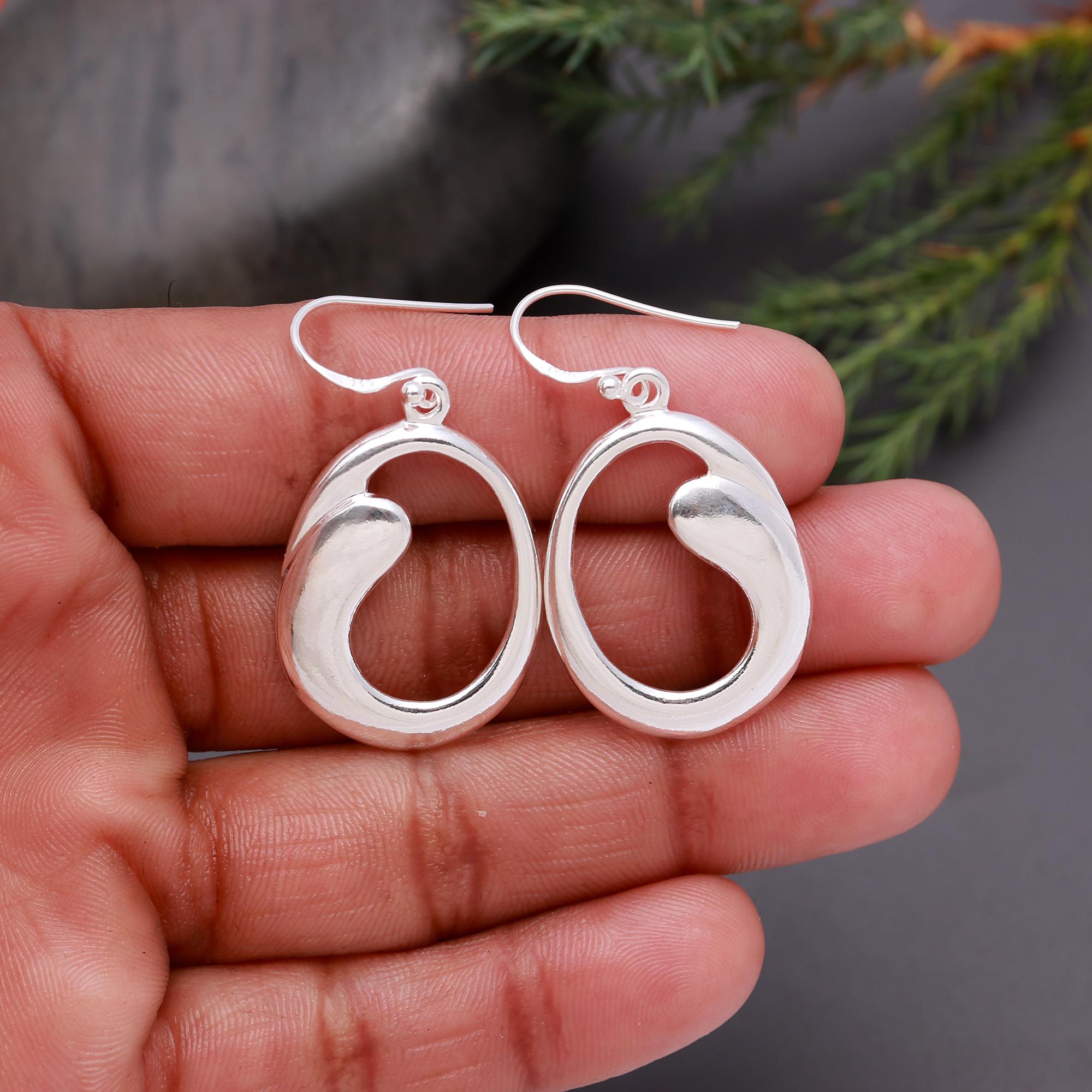 925 Silver Abstract Oval Dangle Earrings