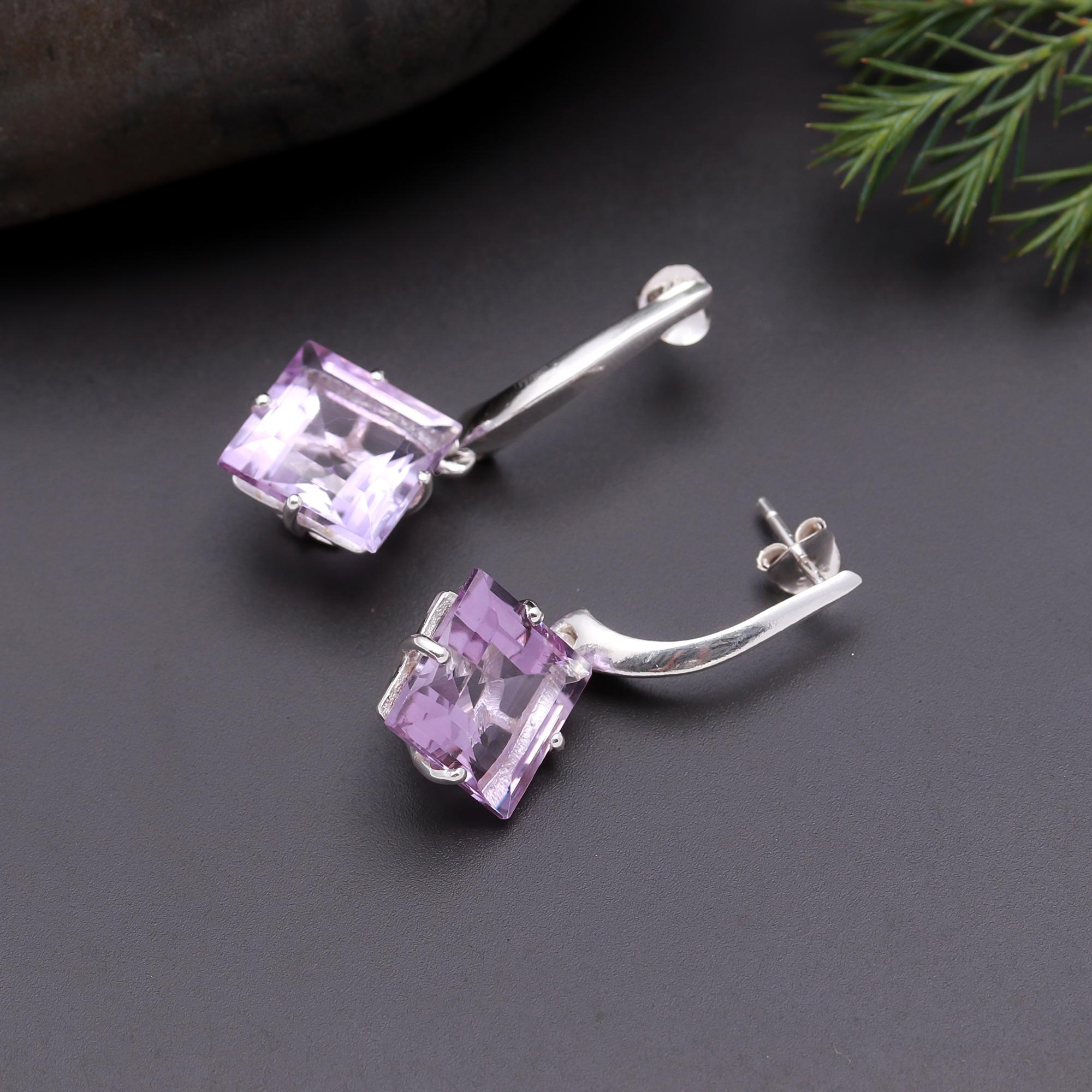 925 Silver Amethyst Drop Earrings