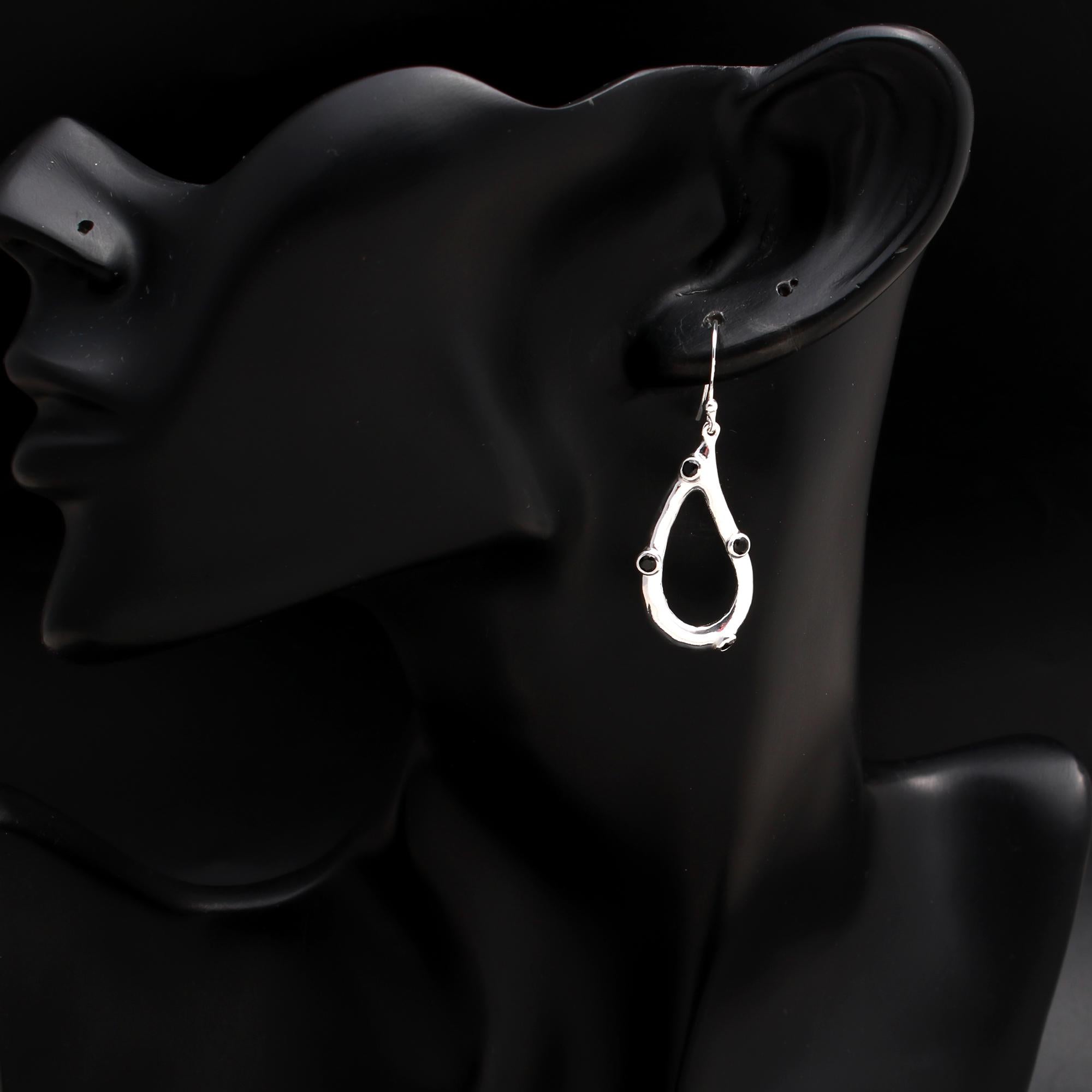 925 Silver Black Spinel Teardrop Dangle Earrings