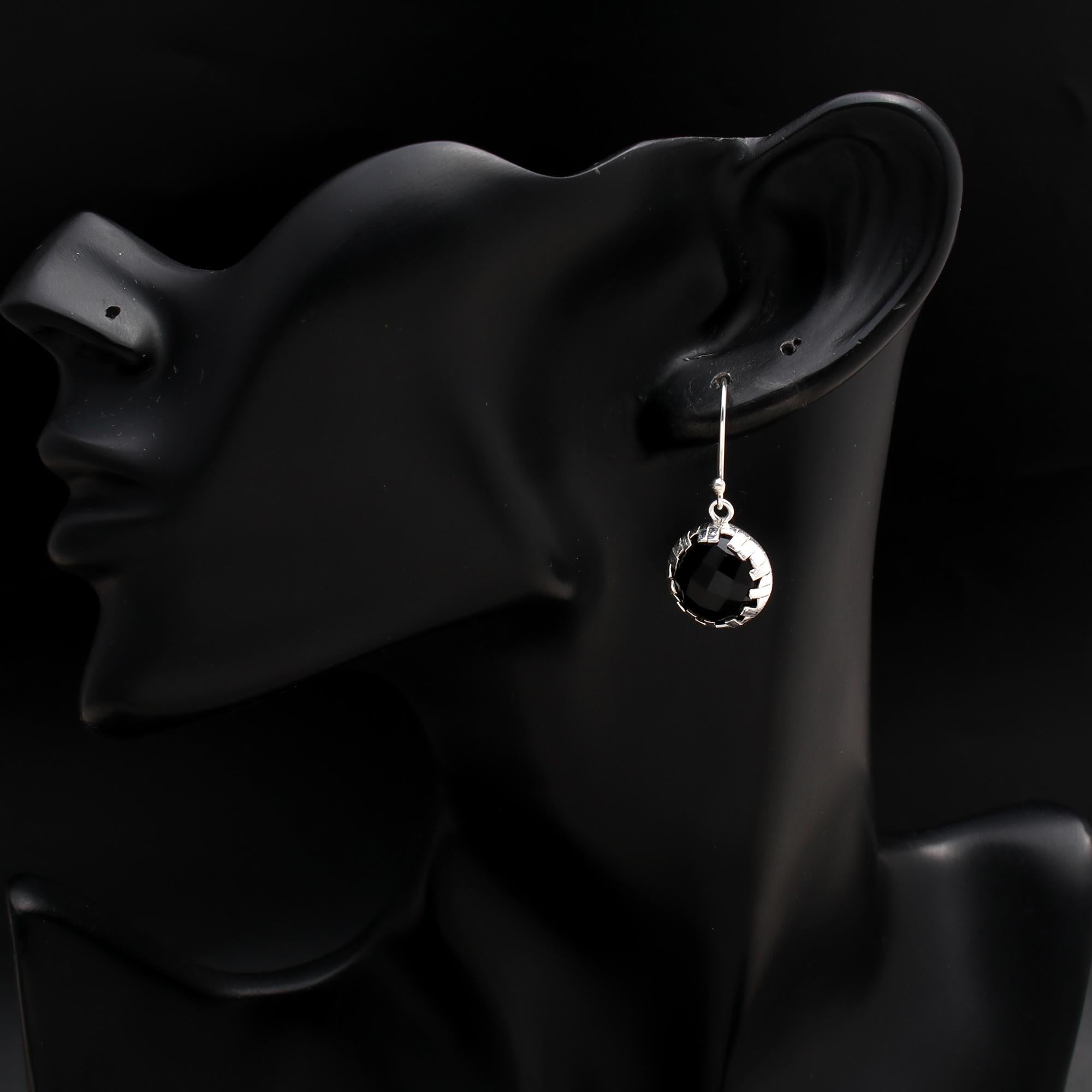 925 Silver Faceted Black Onyx Dangle Earrings