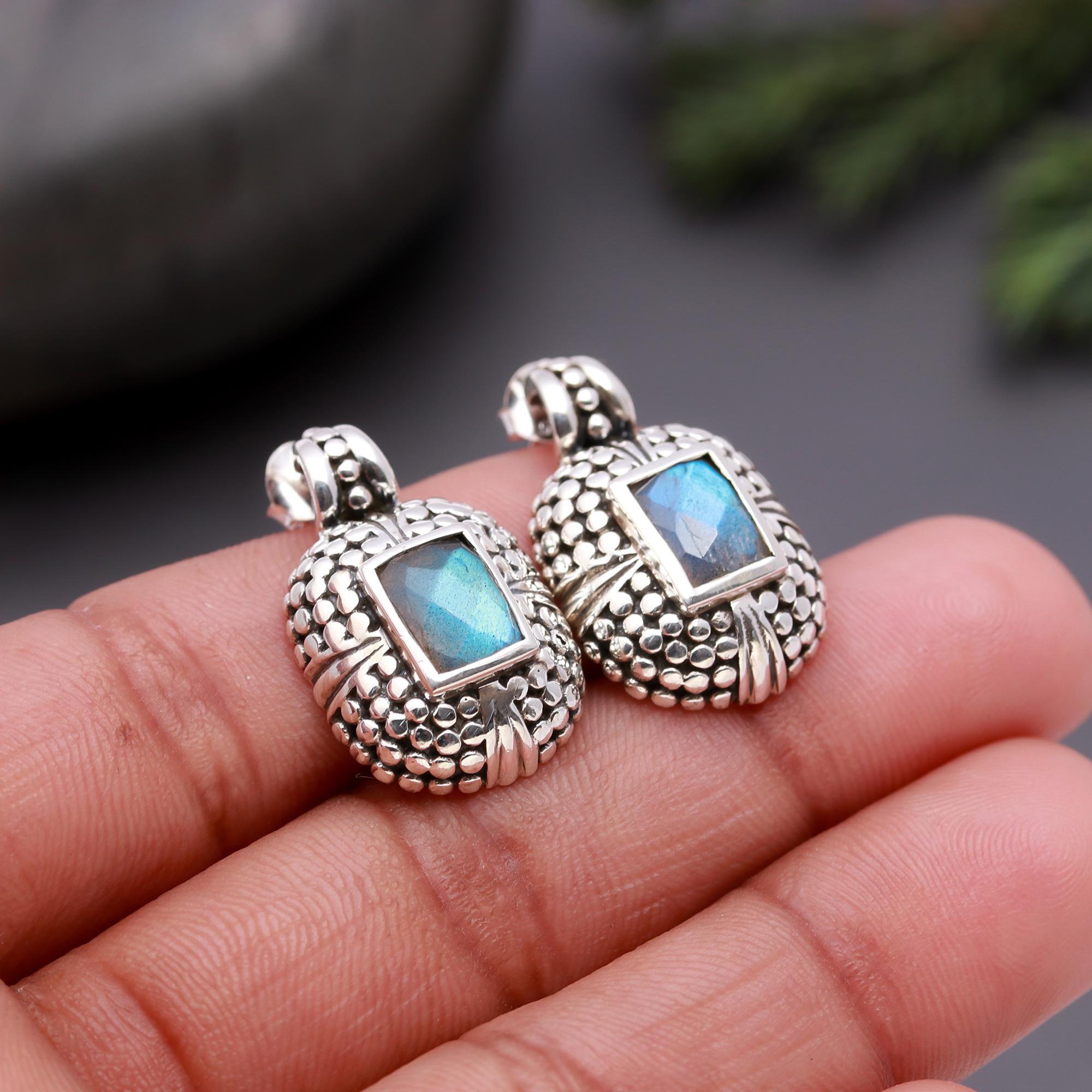 925 Silver Labradorite Drop Earrings