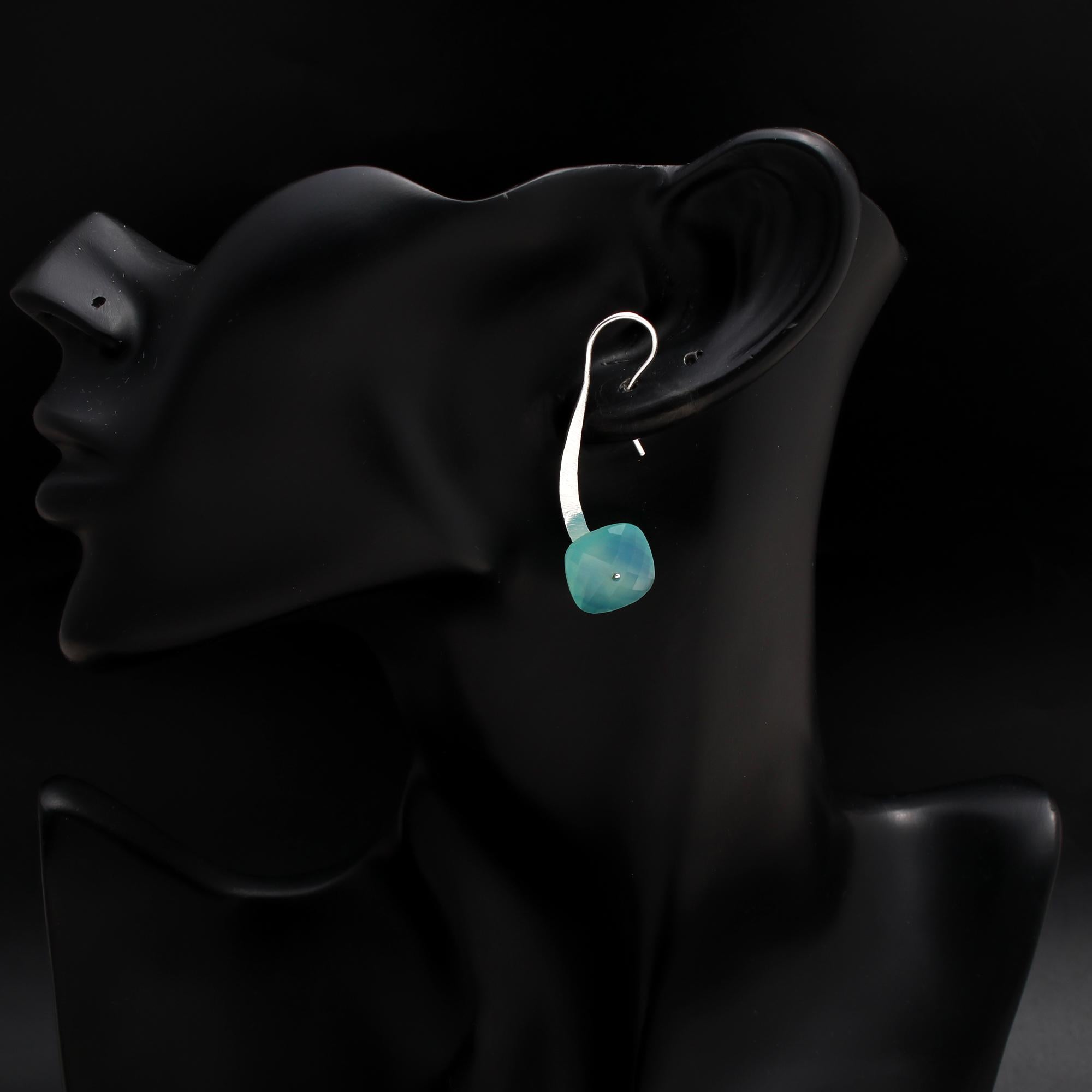 925 Silver Long Green Chalcedony Drop Earrings