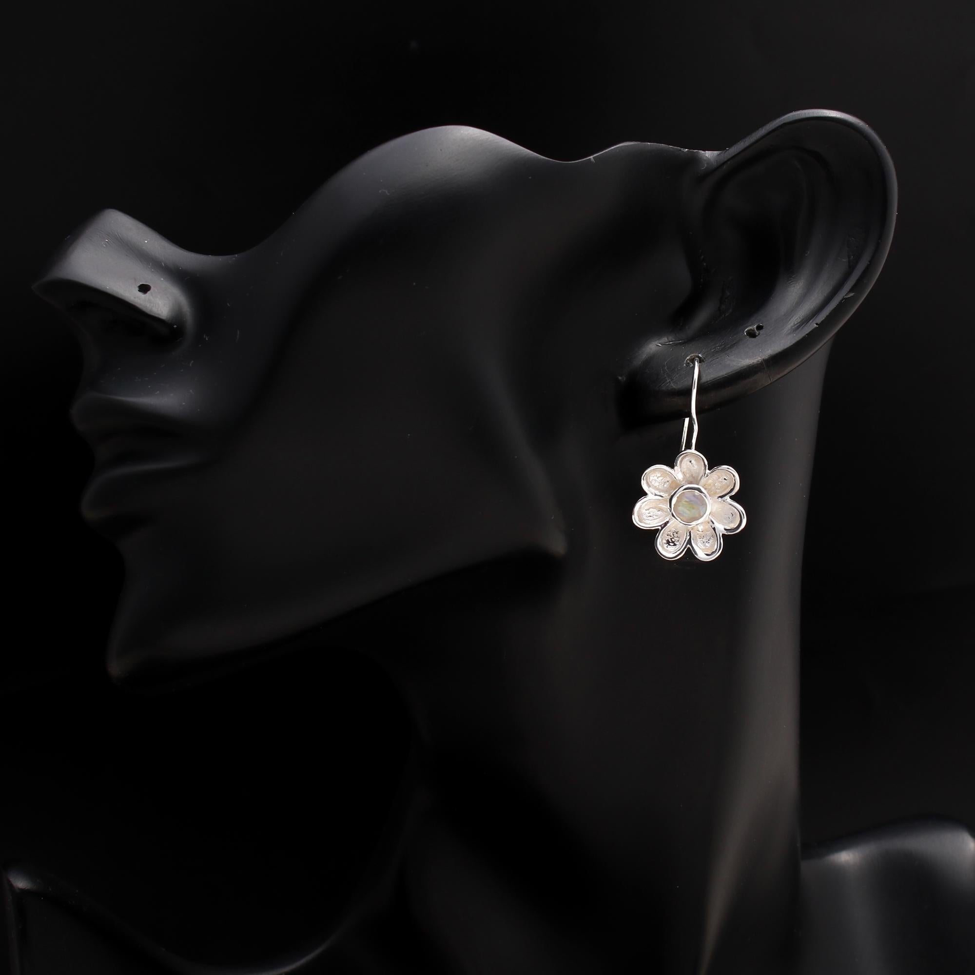 925 Silver Moonstone Flower Dangle Earrings