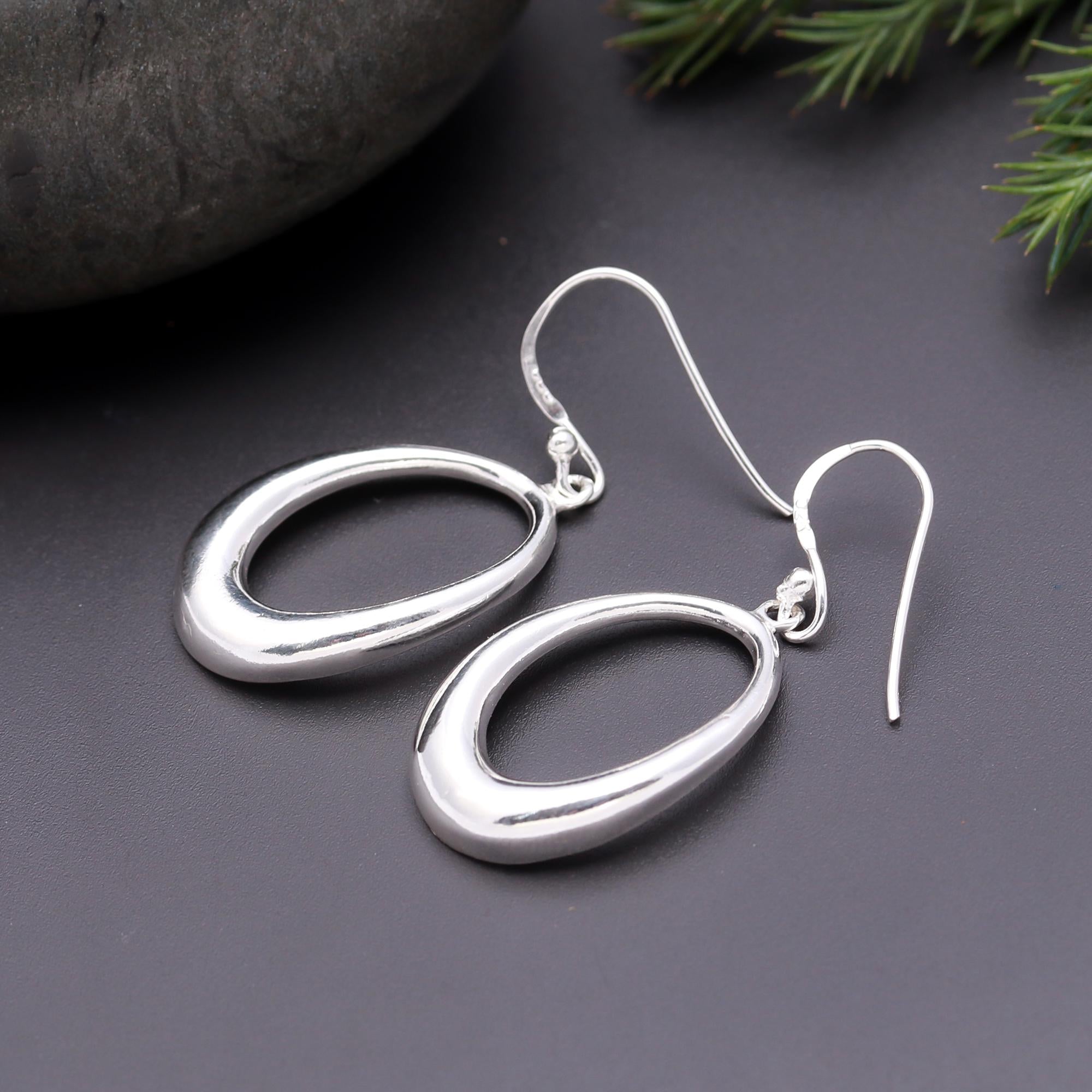 925 Silver Open Oval Dangle Earrings
