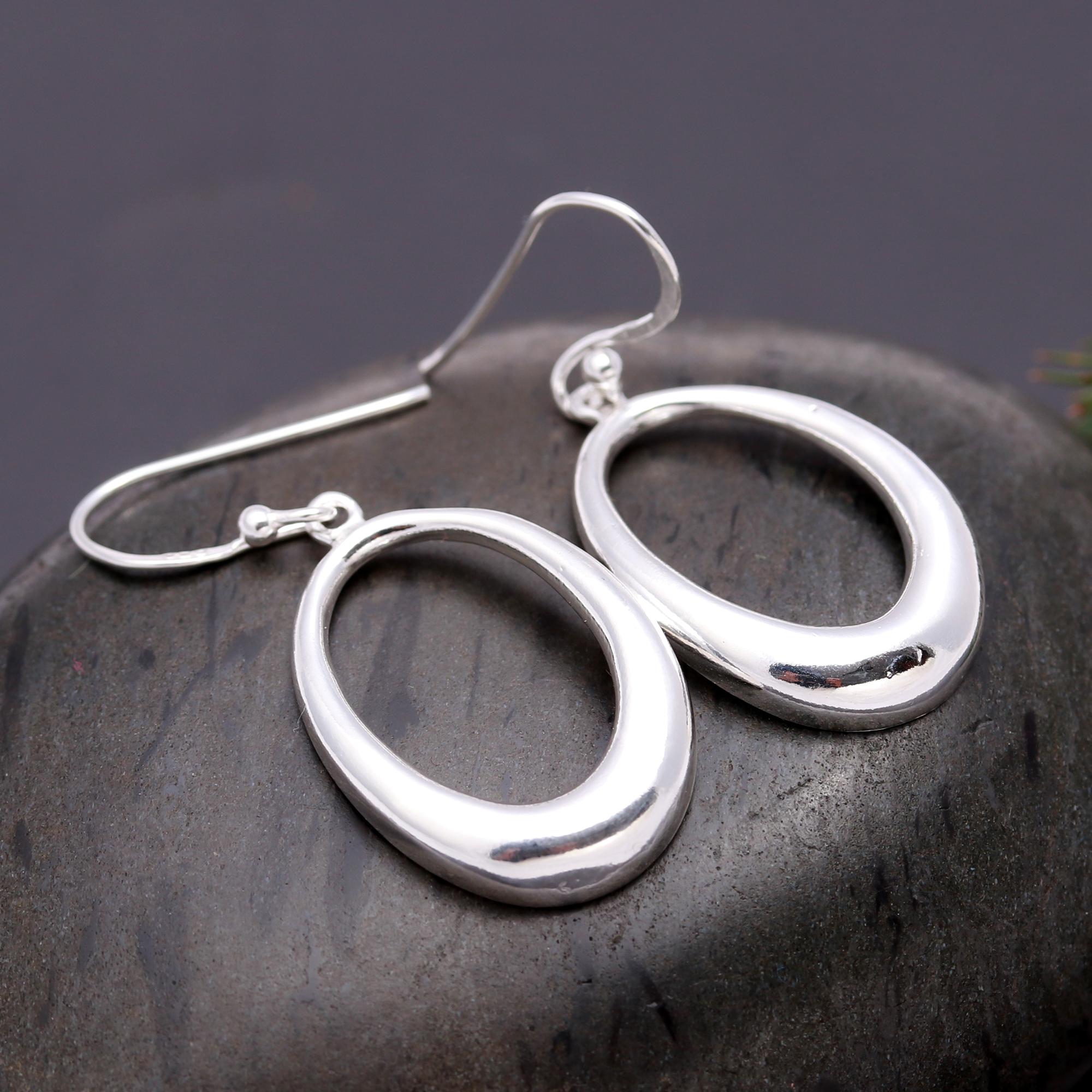 925 Silver Open Oval Dangle Earrings