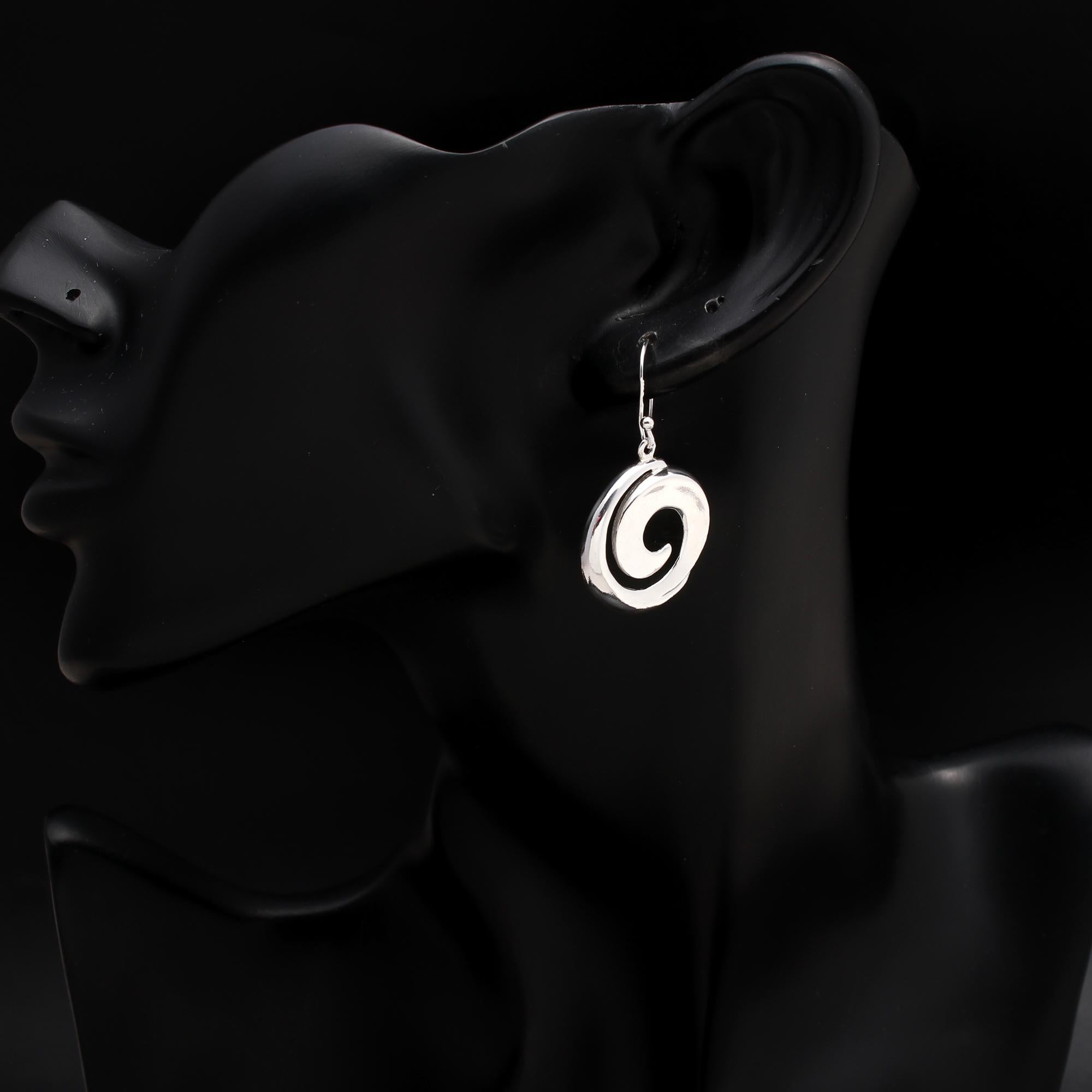 925 Silver Round Spiral Dangle Earrings
