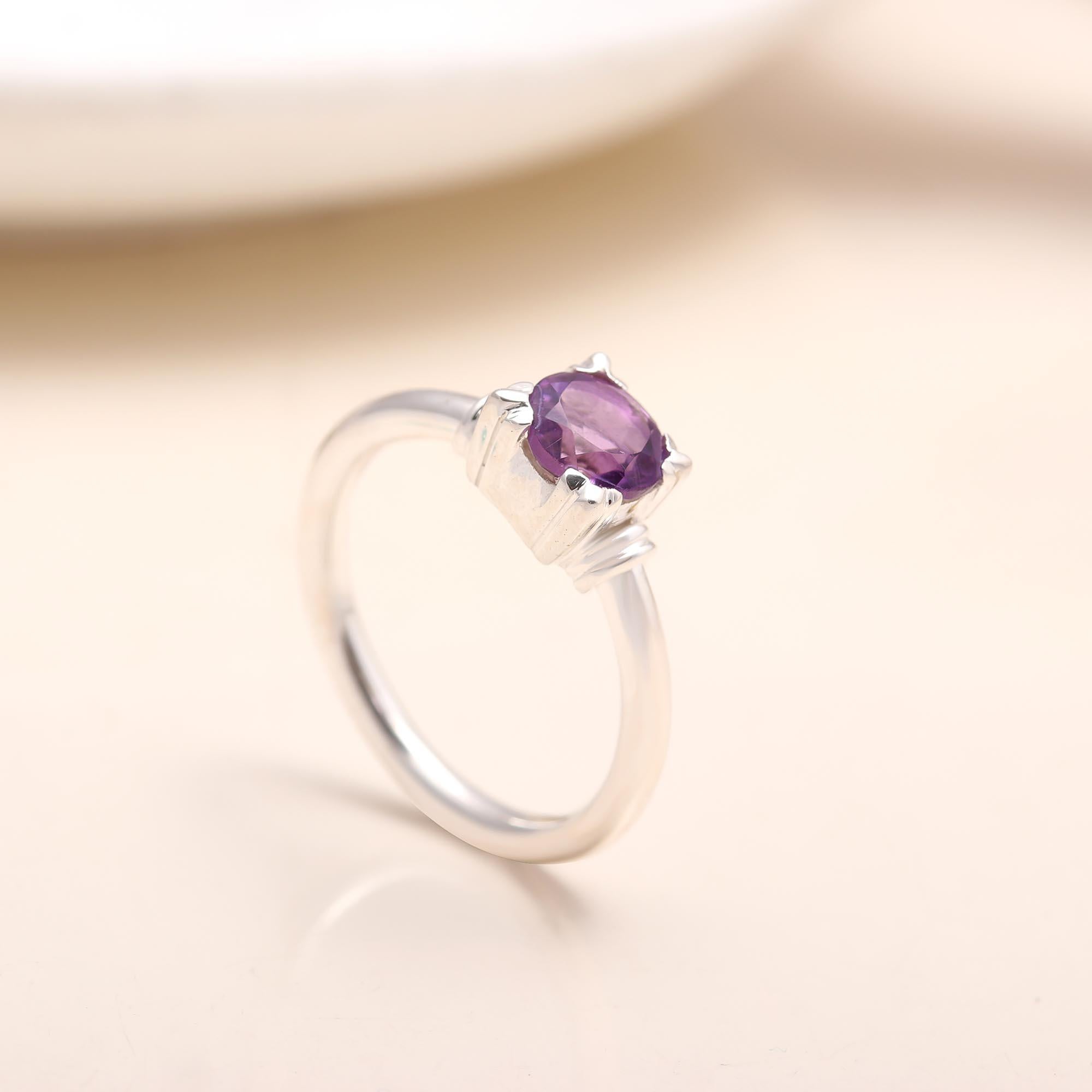 Handmade amethyst sterling silver solitaire ring