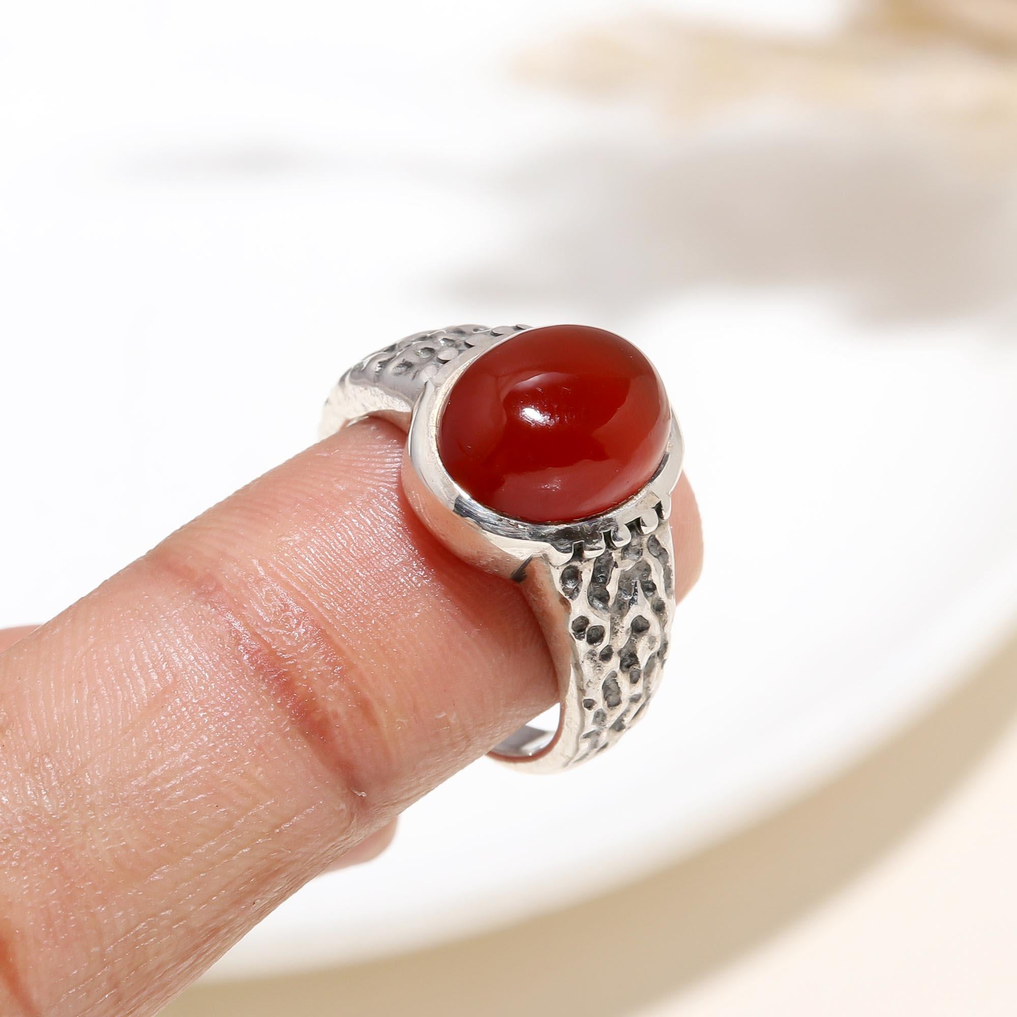 The Sunset Orb: Carnelian Textured Silver Ring