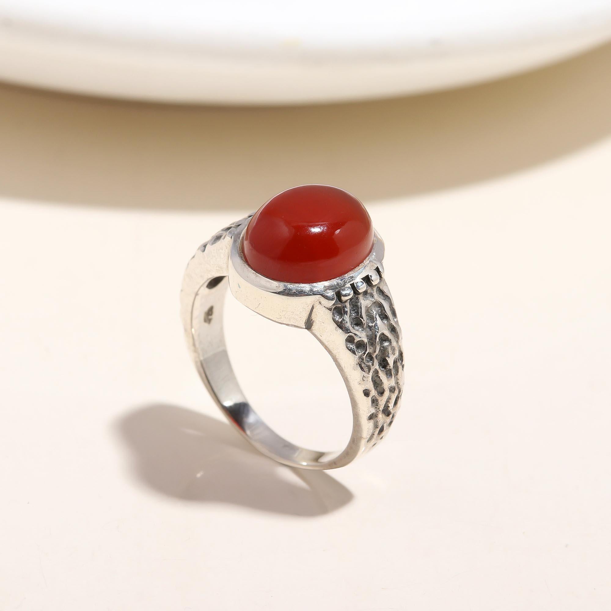 The Sunset Orb: Carnelian Textured Silver Ring
