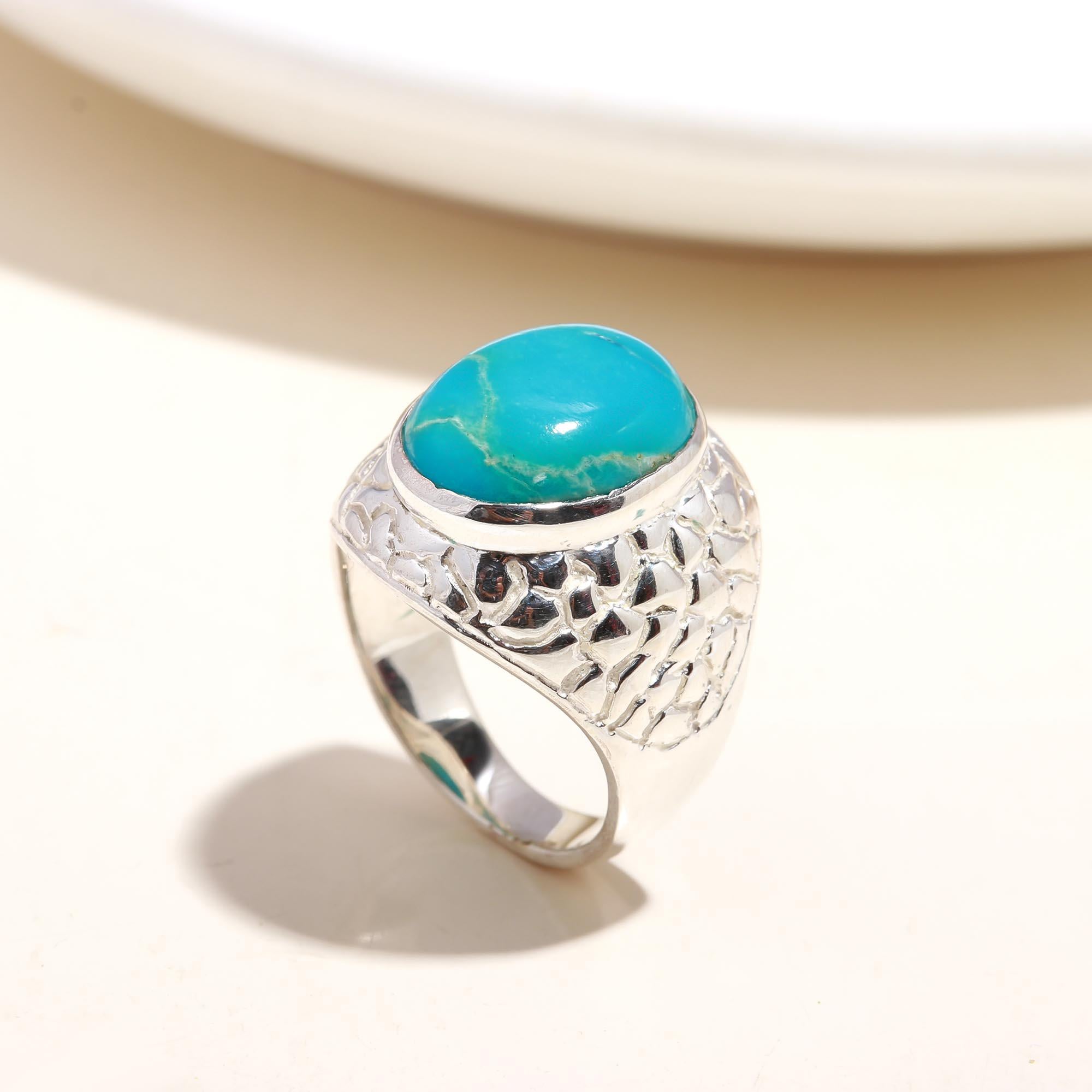 The Azure Terrain: Turquoise Textured Silver Ring