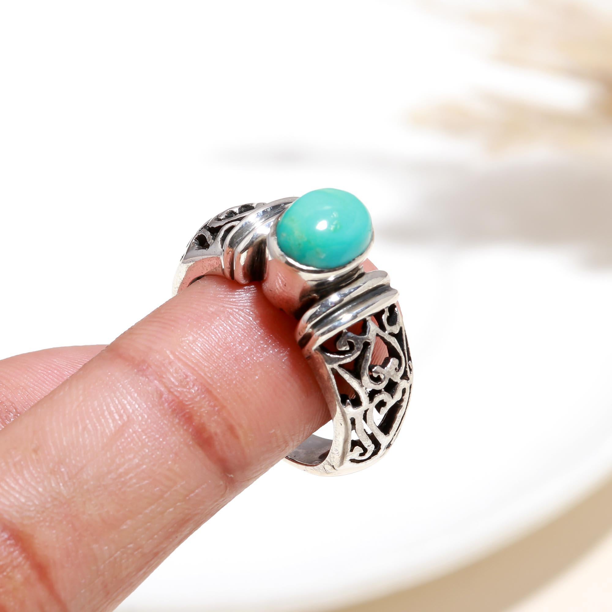 The Azure Scroll: Turquoise Cabochon & Silver Filigree Ring