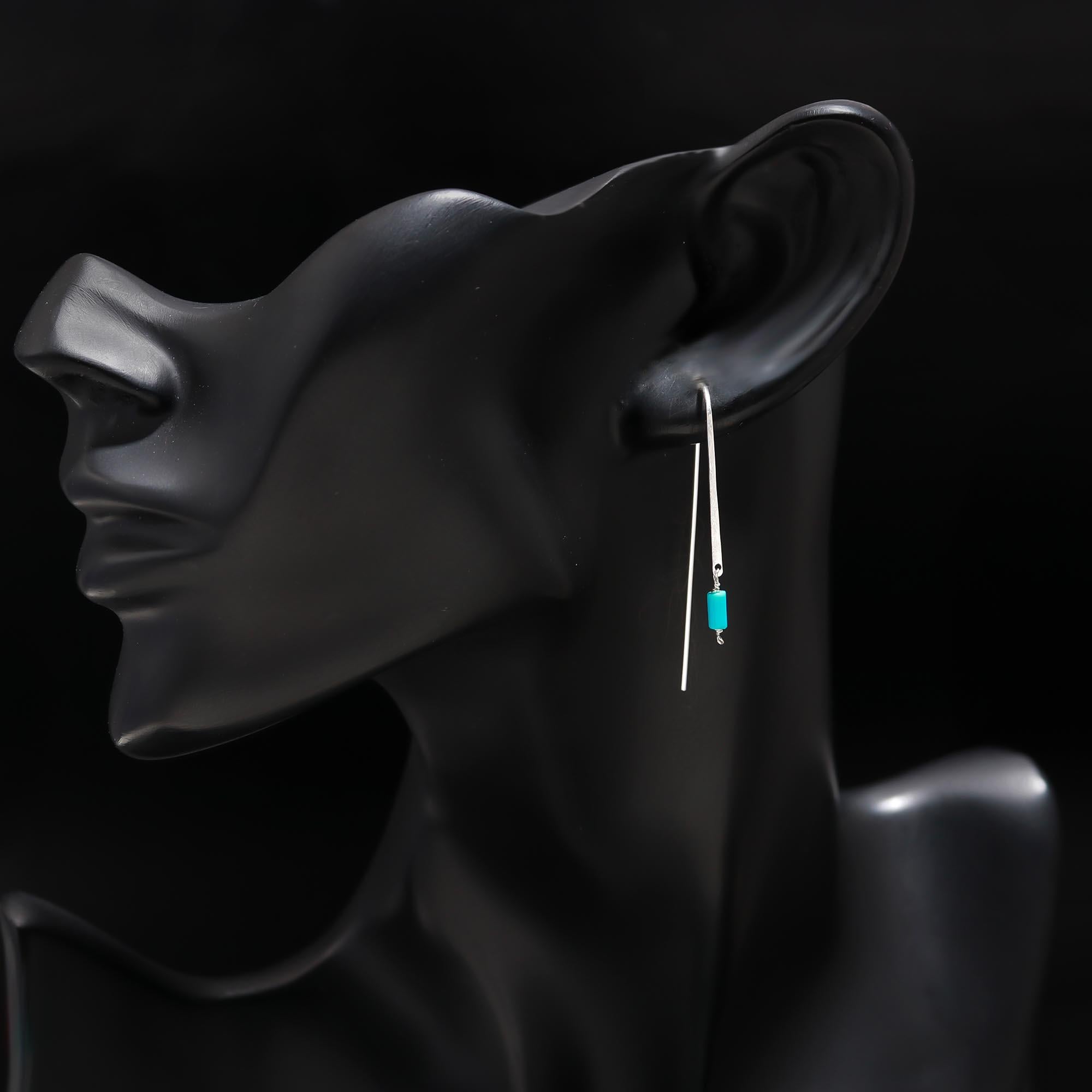 925 Silver Turquoise Long Hook Earrings