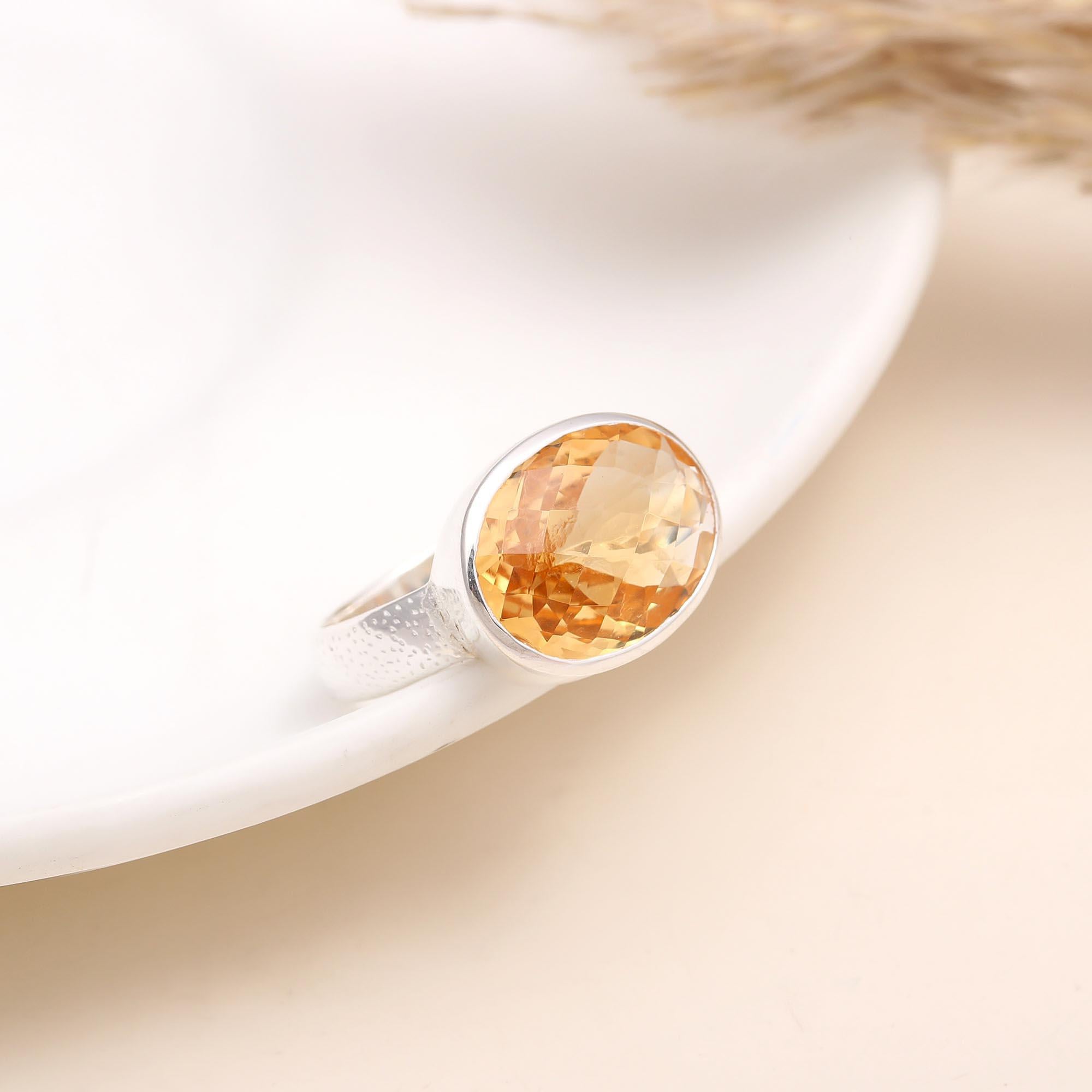 The Artisan Sun: Hammered Band Citrine Ring