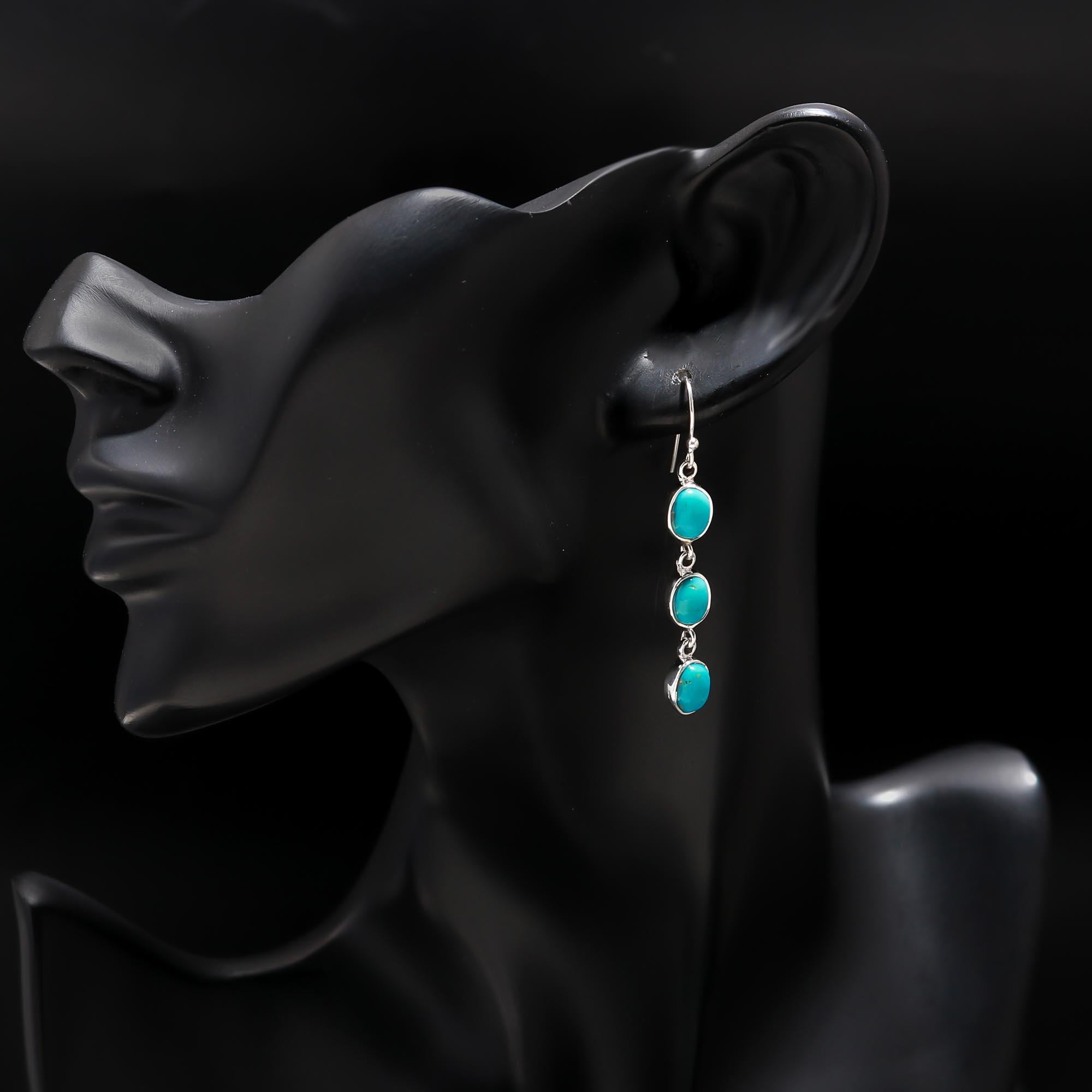 The Azure Cascade: Sterling Silver & Turquoise Drop Earrings