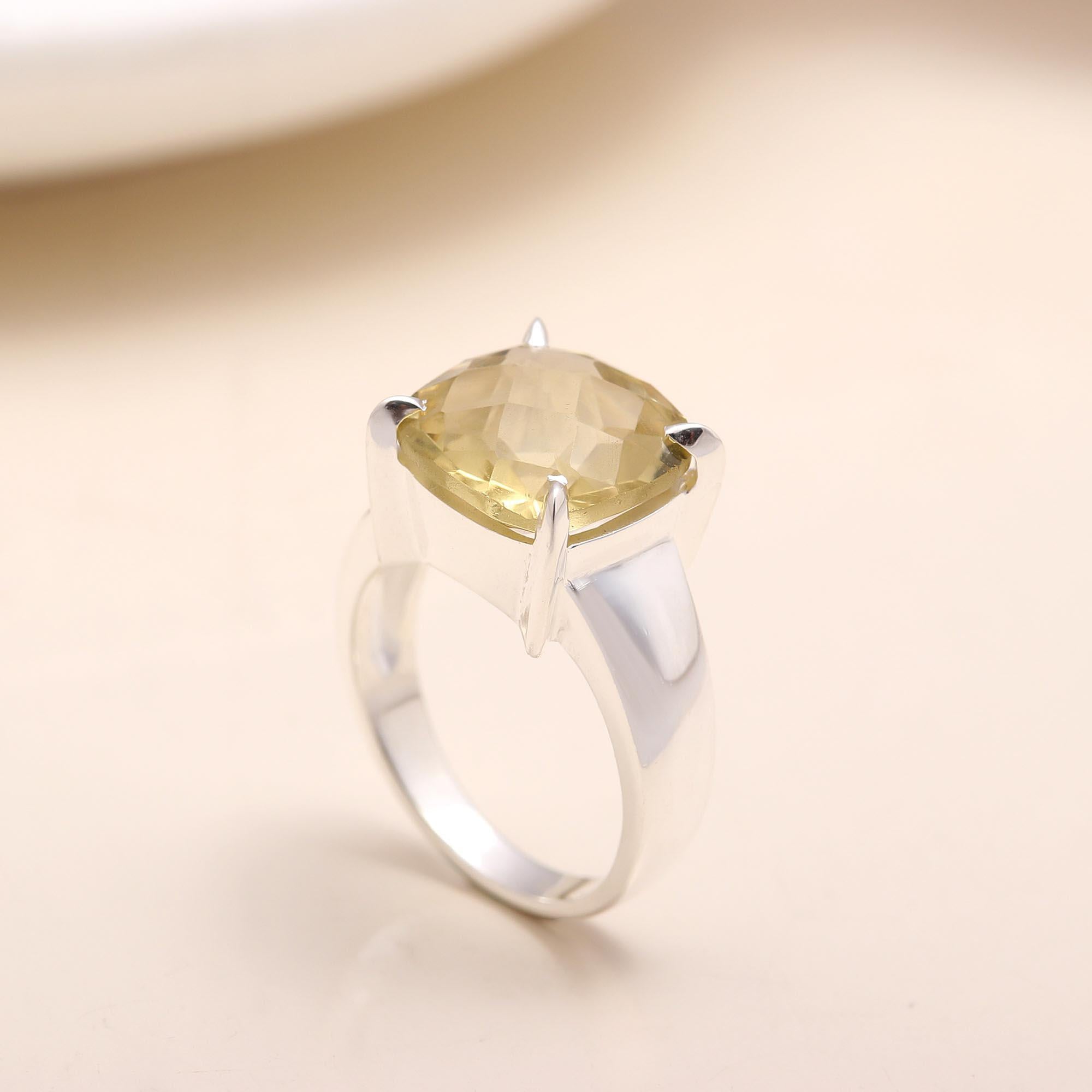 The Lucid Cushion: Prong Set Lemon Quartz Ring