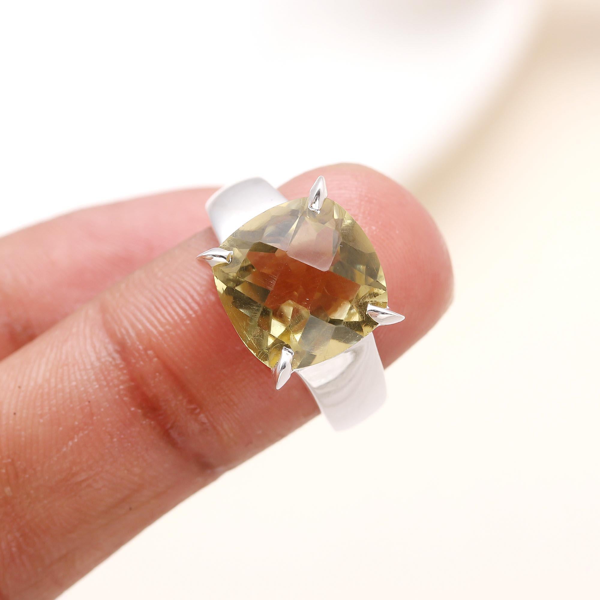 The Lucid Cushion: Prong Set Lemon Quartz Ring