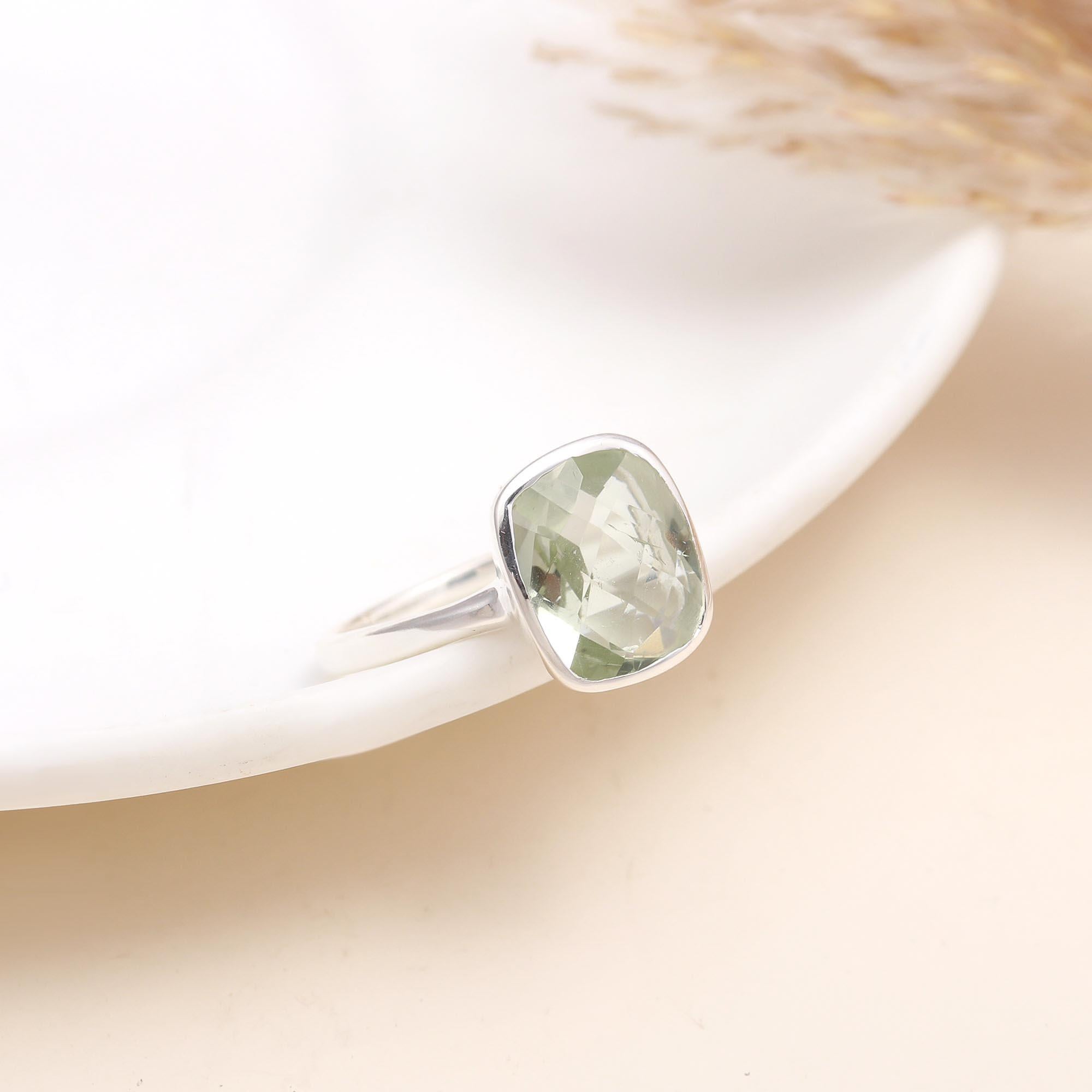 The Mint Cushion: Green Amethyst Solitaire Ring