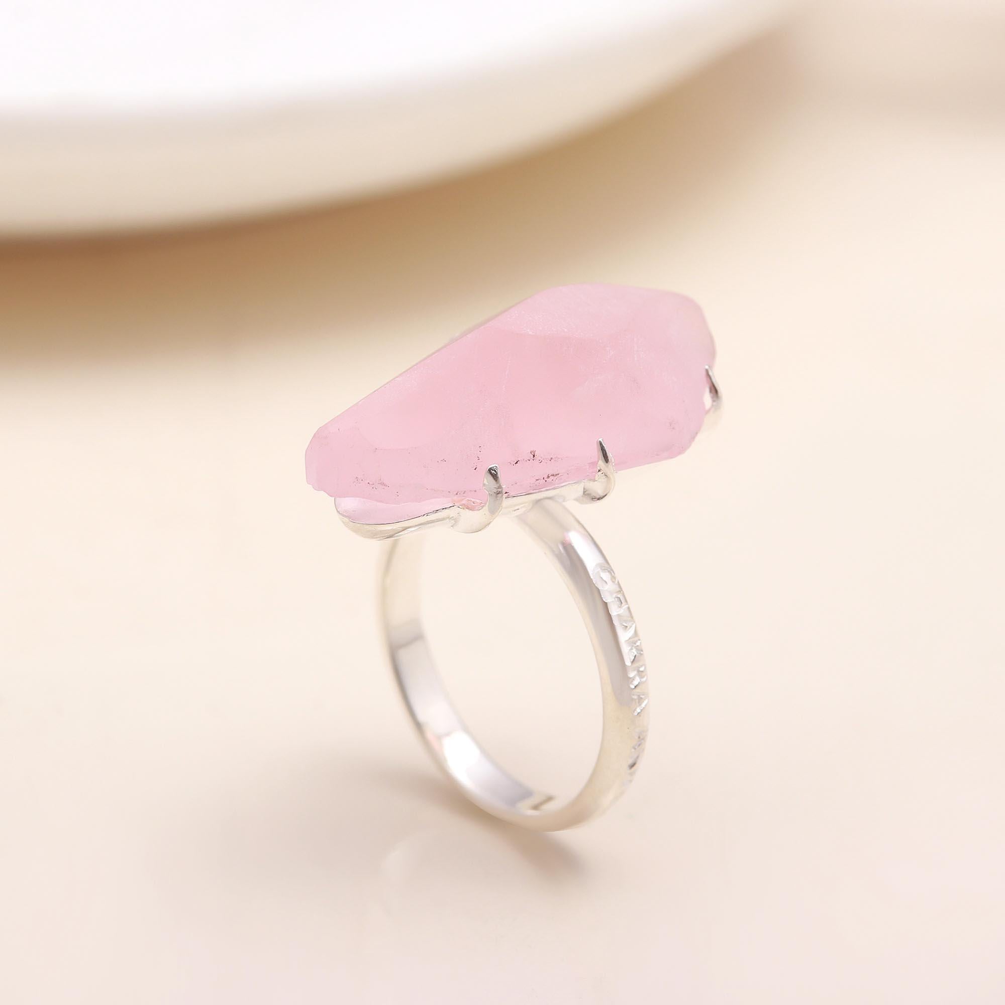 The Healing Stone: Raw Rose Quartz Prong Ring