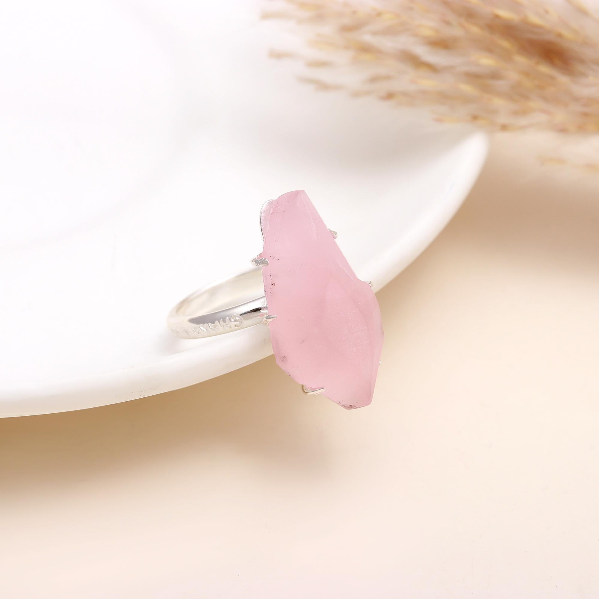 The Healing Stone: Raw Rose Quartz Prong Ring