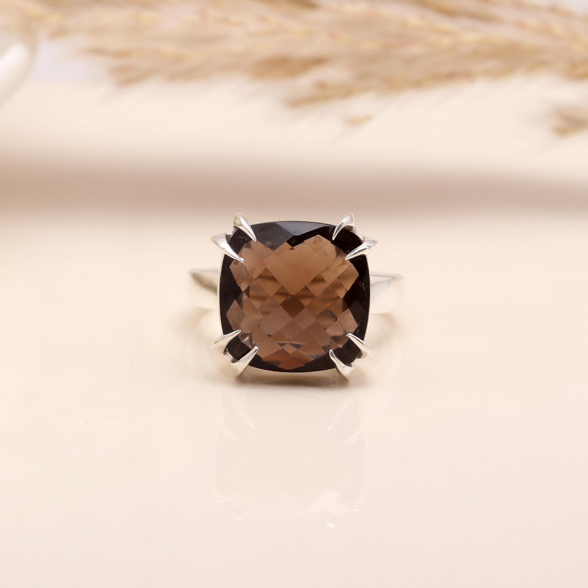 The Smoke Prism: Large Cushion Smoky Quartz Ring