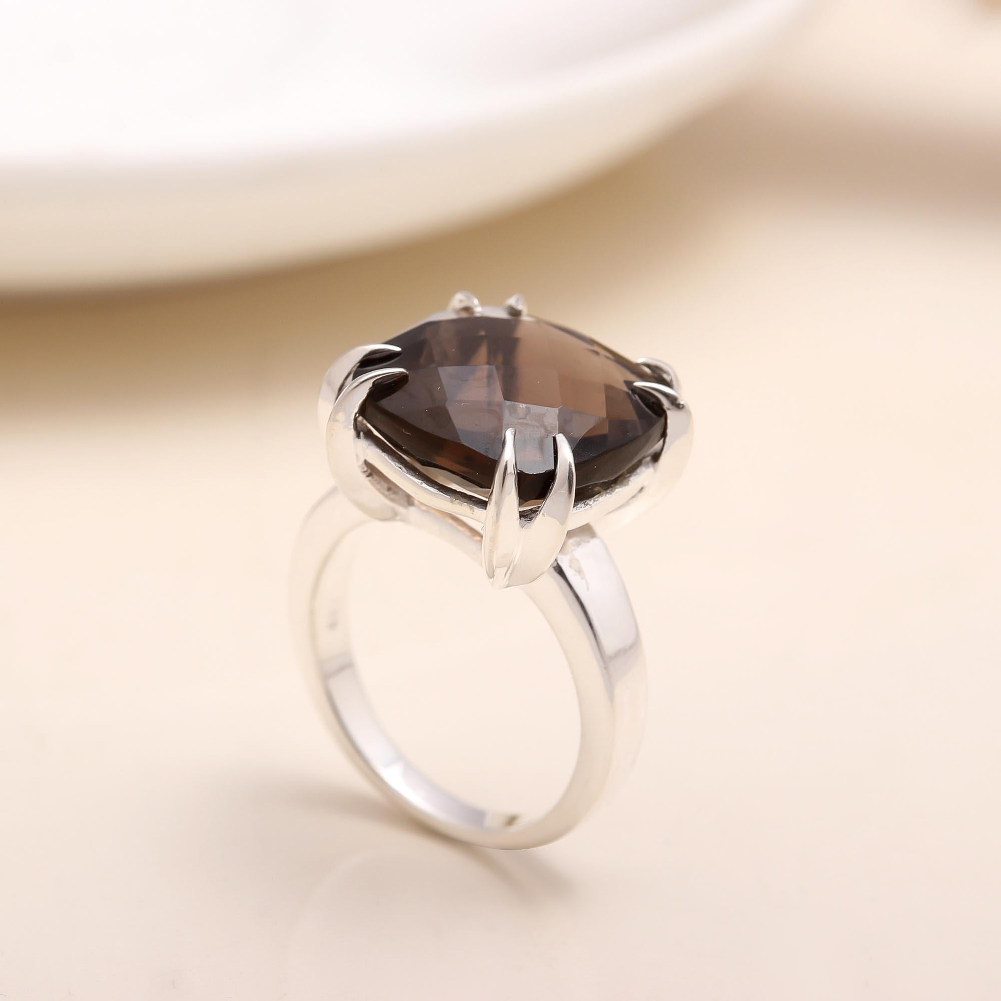 The Smoke Prism: Large Cushion Smoky Quartz Ring