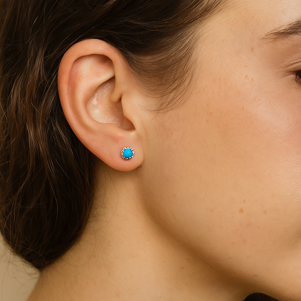 925 Sterling Silver Boho Turquoise Stud Earrings Pushback