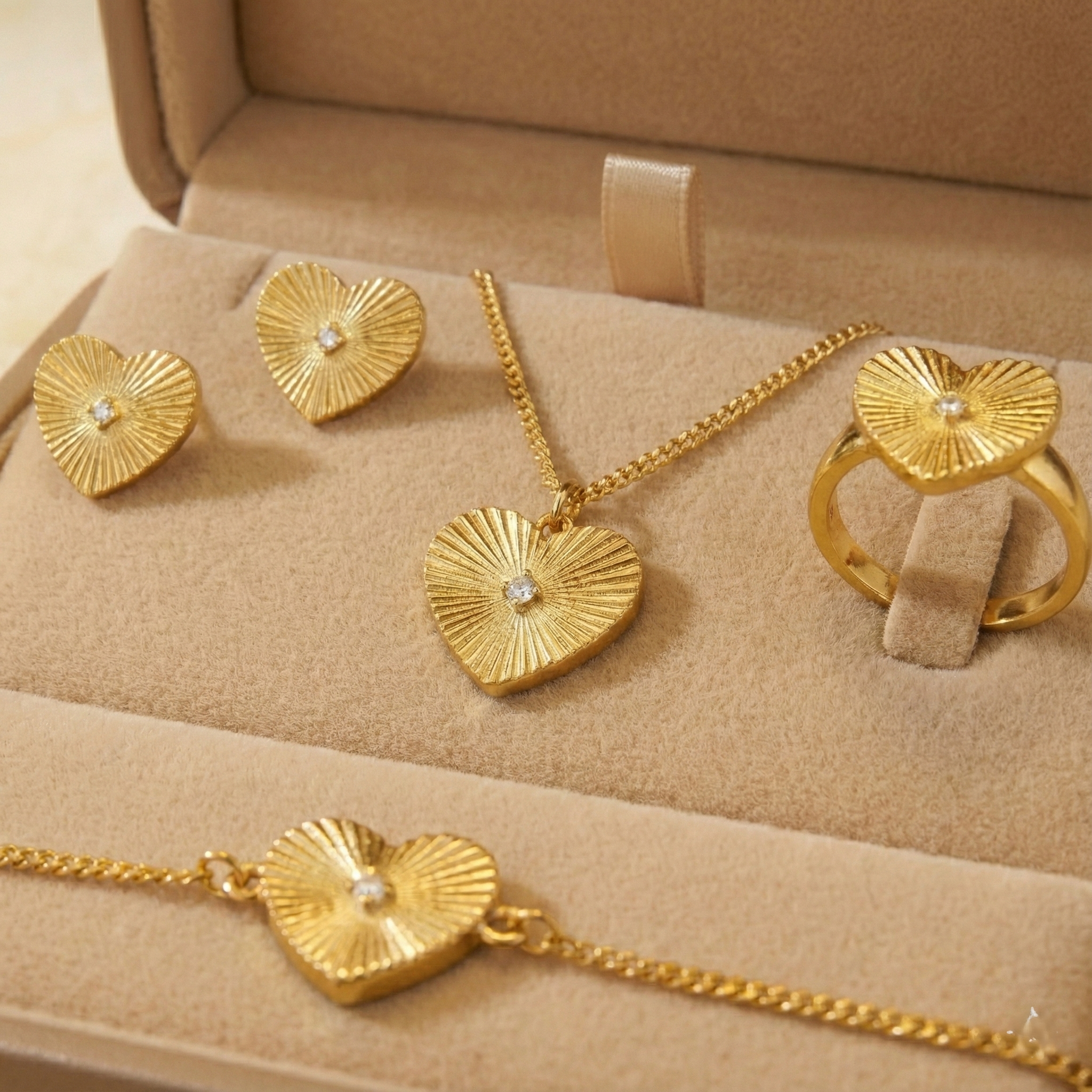 The Radiant Heart: Sunburst Gold 4-Piece Jewelry Gift Set
