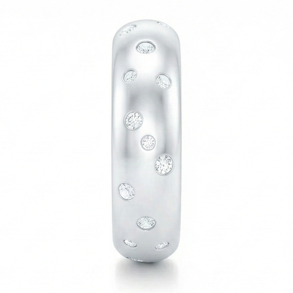 The Stardust Promise: Wide Flush Set Moissanite Band