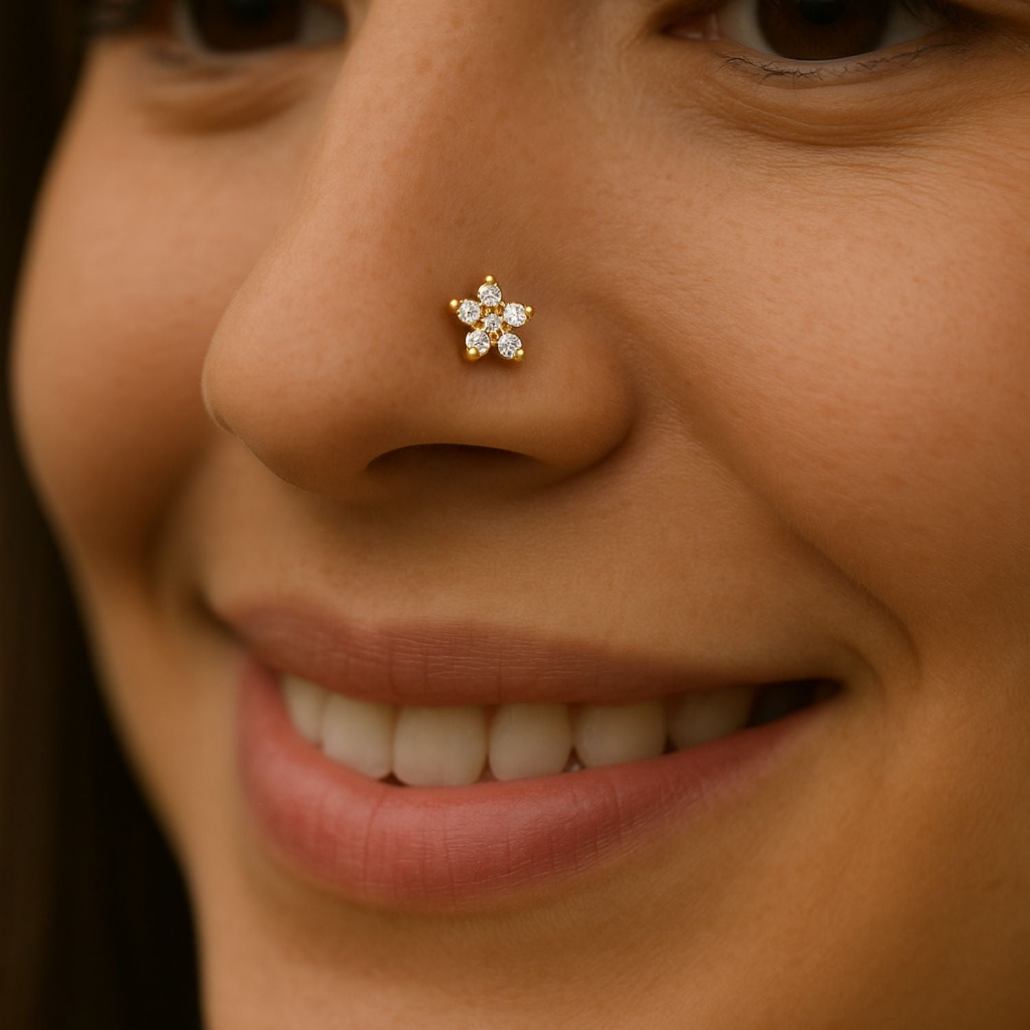 925 Sterling Silver Gold Plated Floral Cluster Nose Pin