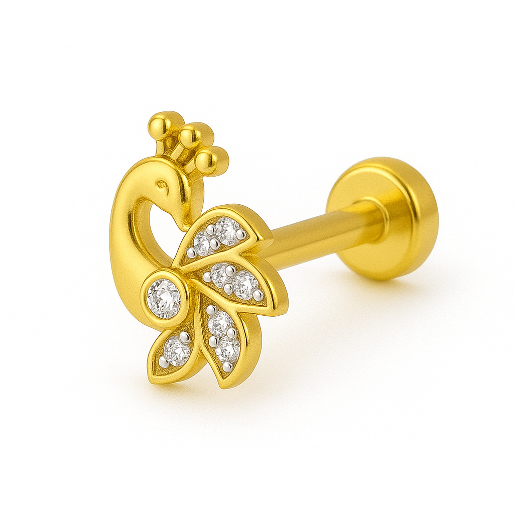 925 Sterling Silver Gold Plated Peacock Nose Pin