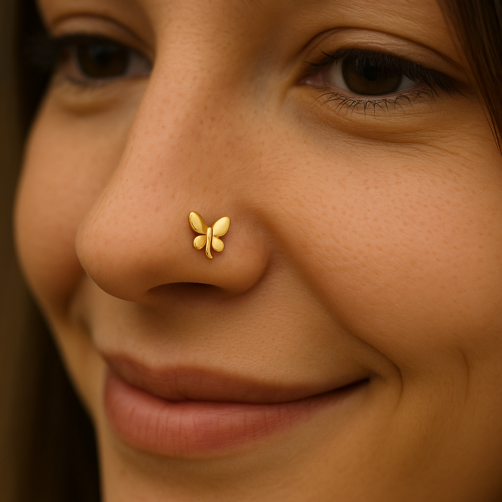 925 Sterling Silver Gold Plated Butterfly Nose Pin