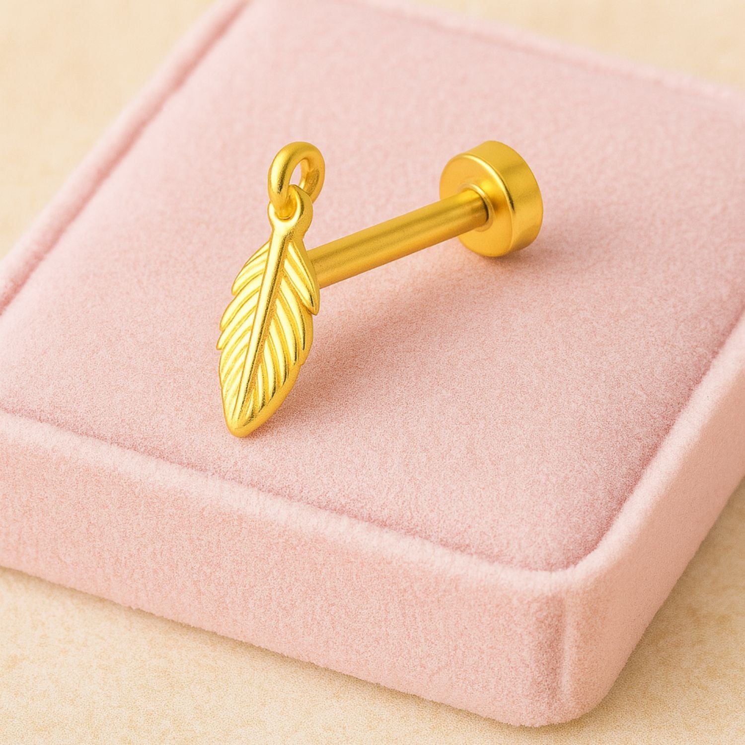 925 Sterling Silver Gold Plated Feather Dangle Nose Pin