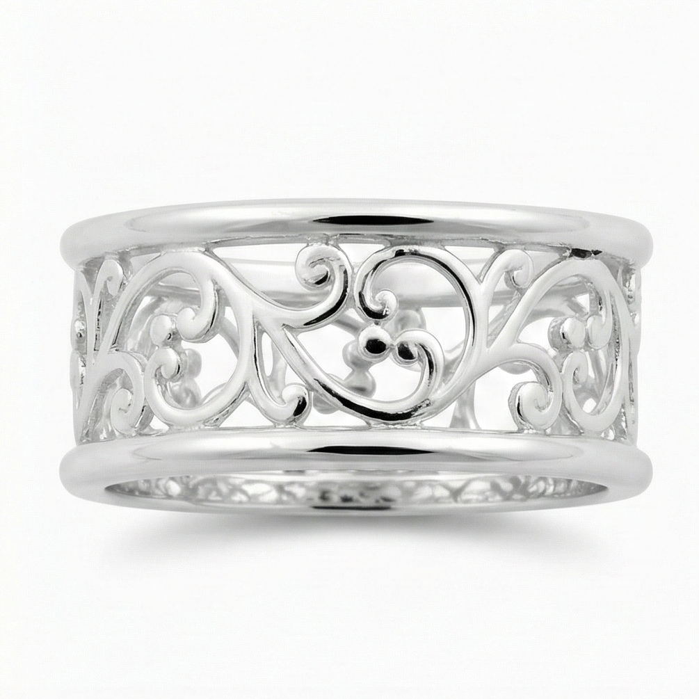 The Heirloom Scroll: Wide Silver Filigree Ring