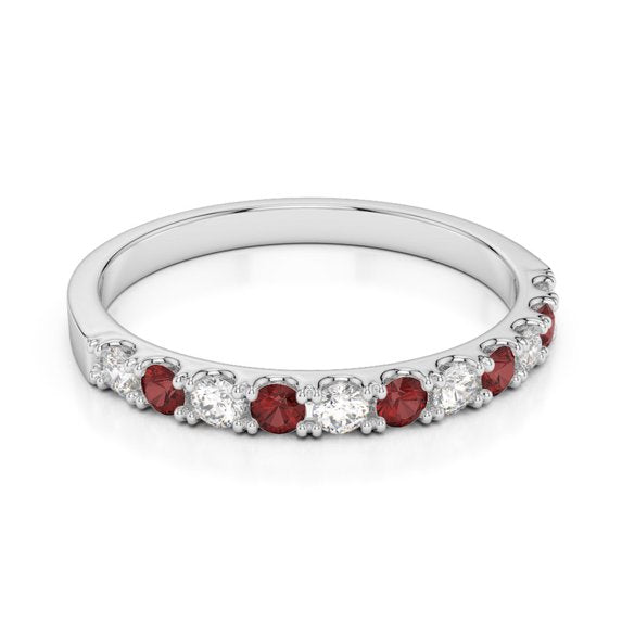 The Crimson Rhythm : Garnet & Moissanite Half Eternity Ring