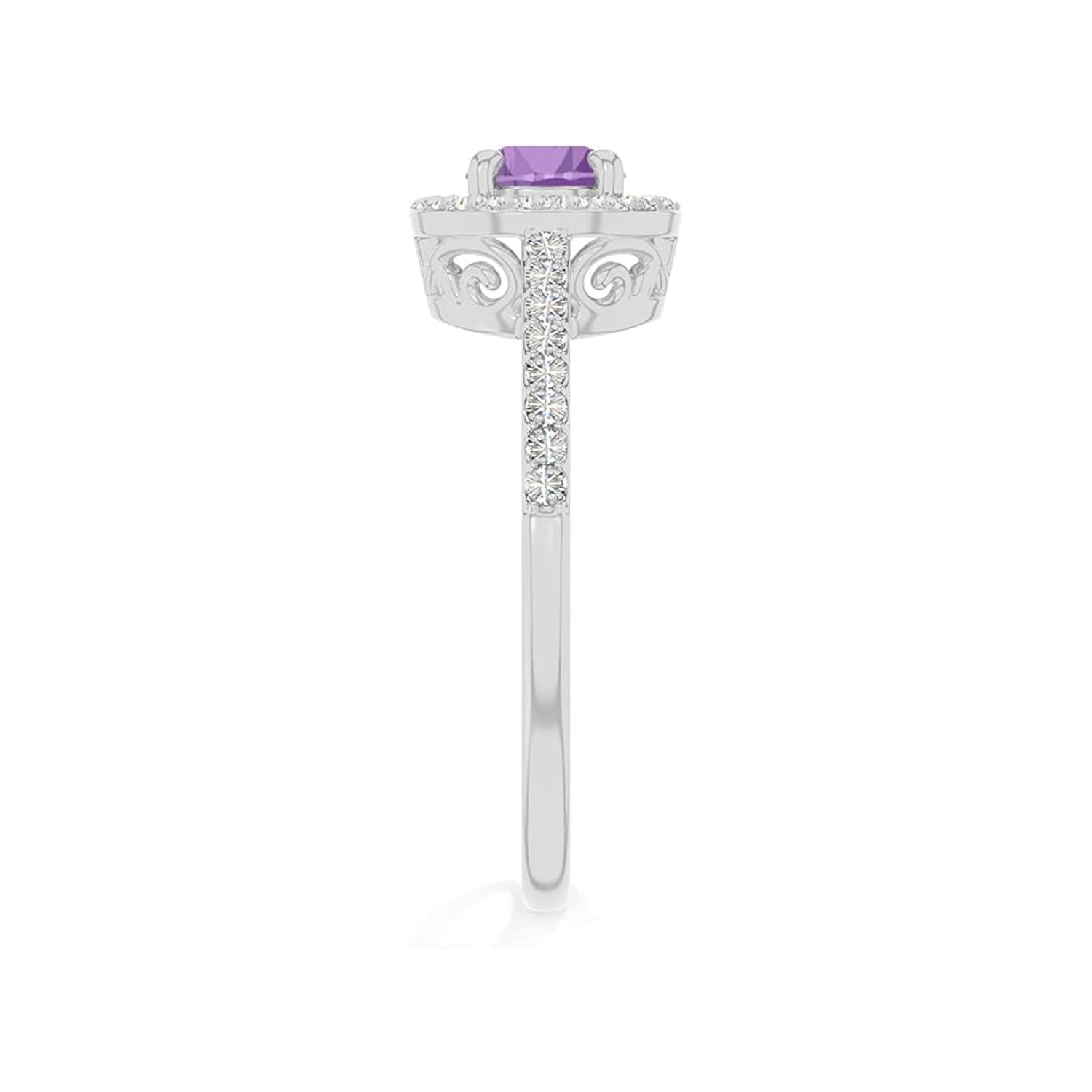 The Regal Violet: Amethyst & Moissanite Halo Ring