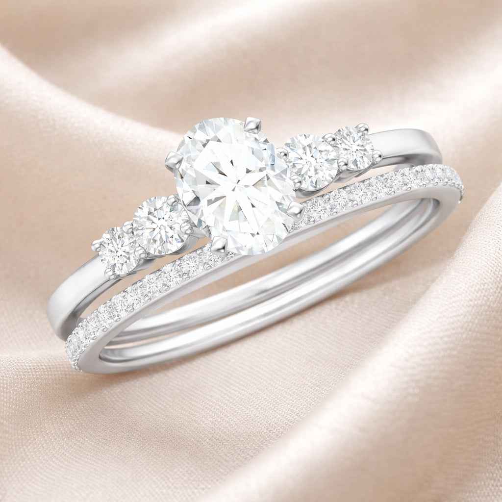 The Starlit Promise: 1.4ct Oval Moissanite Bridal Ring Set