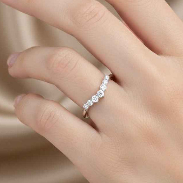The Radiant Crown: 0.54ct Moissanite Chevron Nesting Band