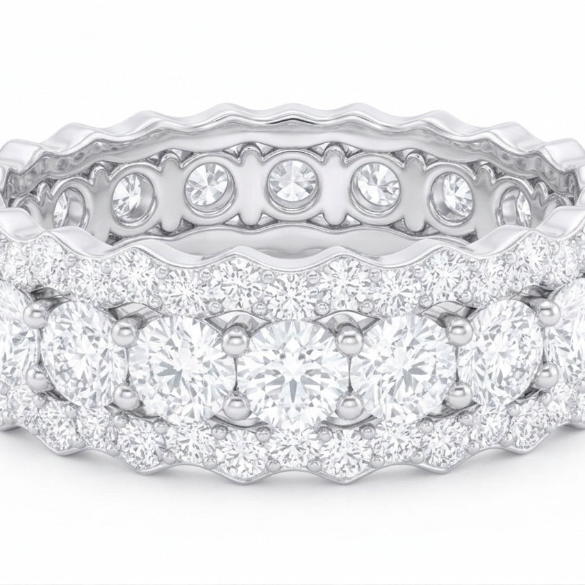 The Grand Scallop: 3.40ct Moissanite Multi-Row Eternity Band
