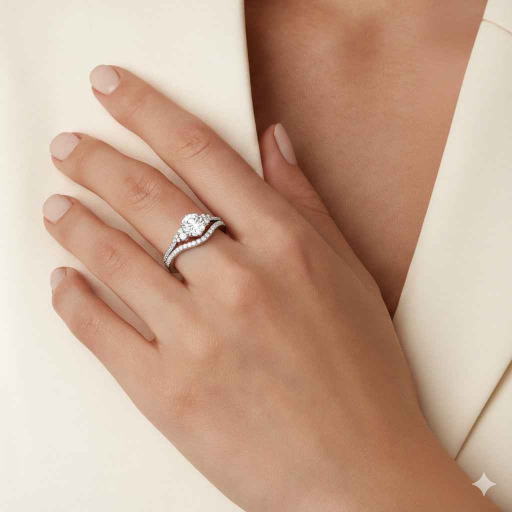 The Starlight Arch: 1.30ct Moissanite Cluster Bridal Ring Set