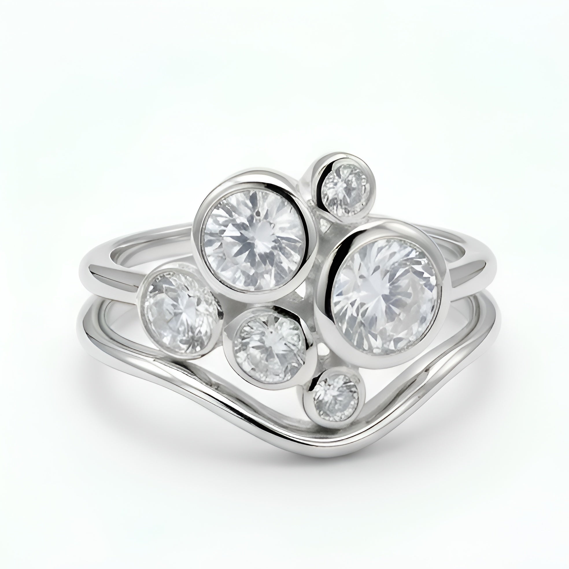 The Golden Constellation: Moissanite Cluster Ring Set