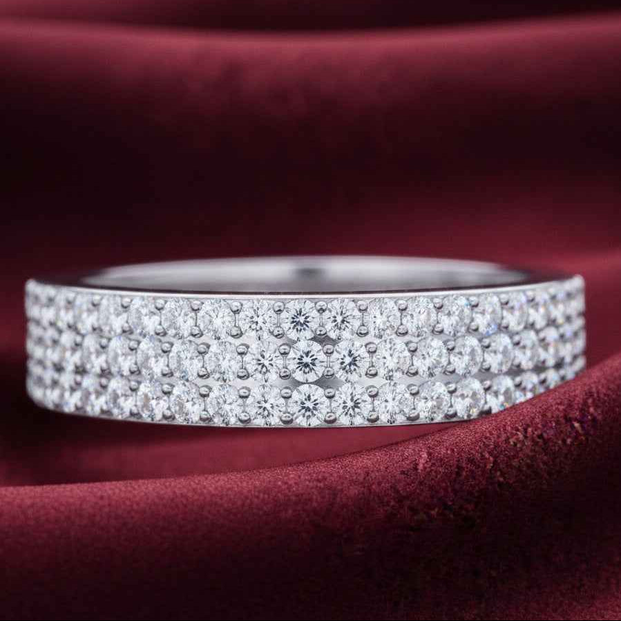 The Luminous Cascade: 1.5ct Triple-Row Moissanite Eternity Band
