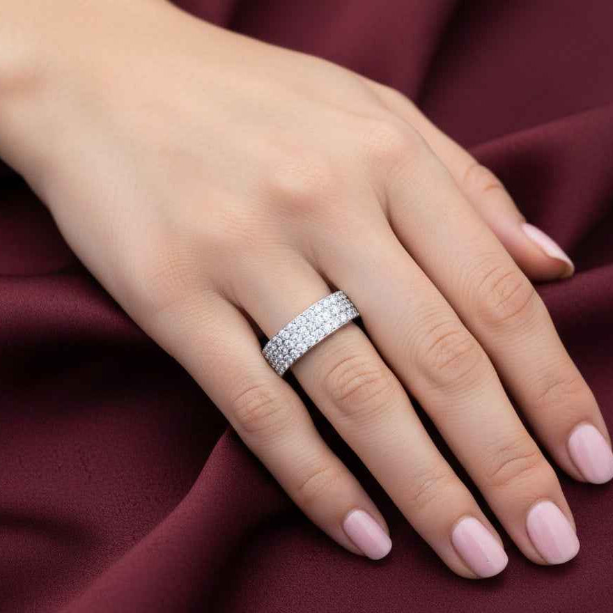 The Luminous Cascade: 1.5ct Triple-Row Moissanite Eternity Band