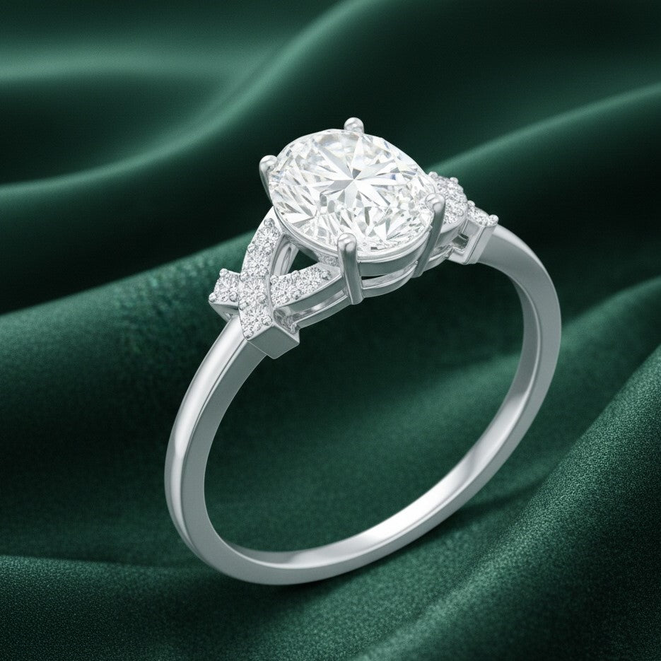 The Intertwined Oval: 1.1ct Moissanite Criss-Cross Engagement Ring
