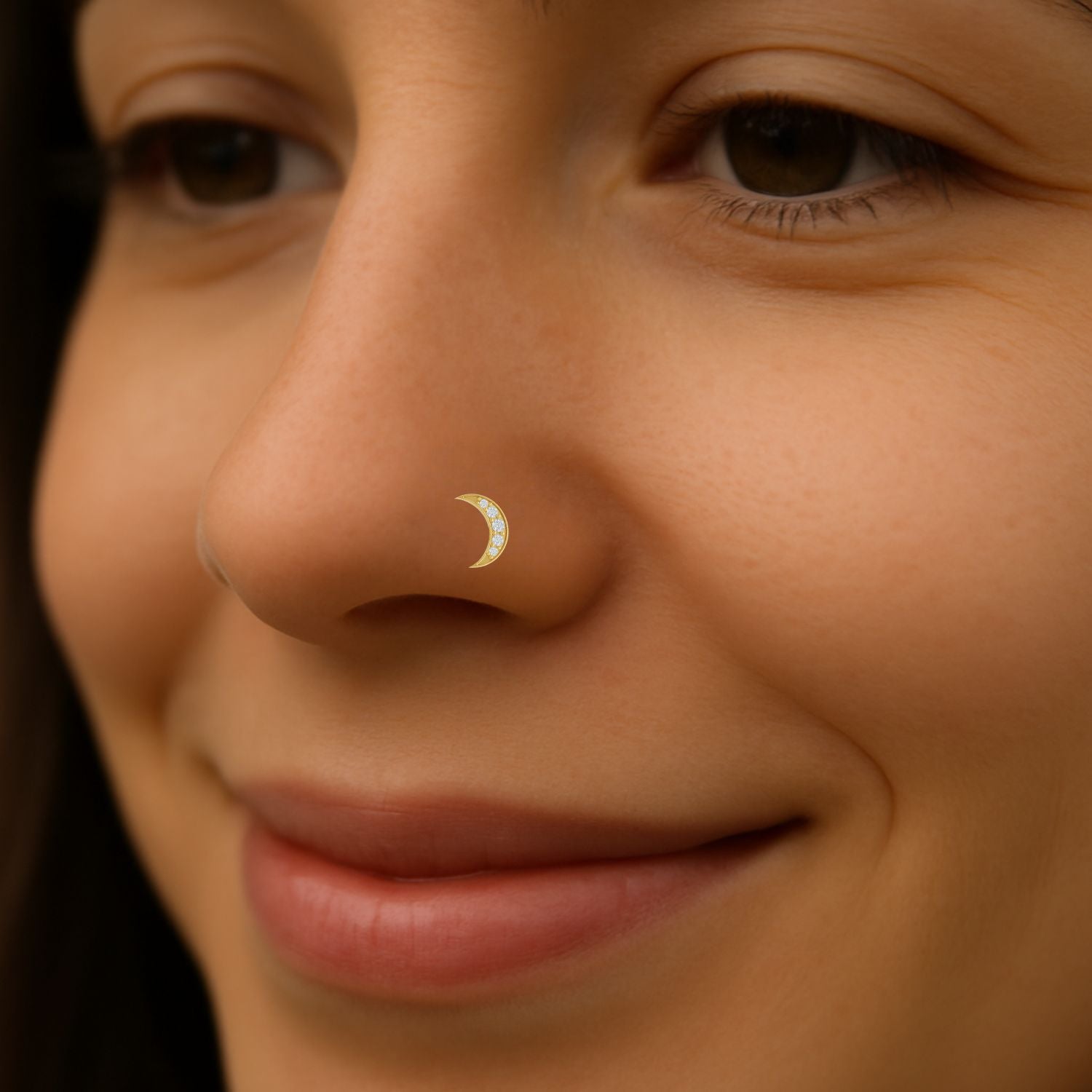 925 Sterling Silver Gold Plated Crescent Moon Nose Pin