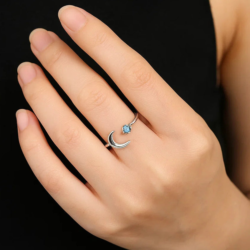 The Lunar Tide: Turquoise & Silver Crescent Ring